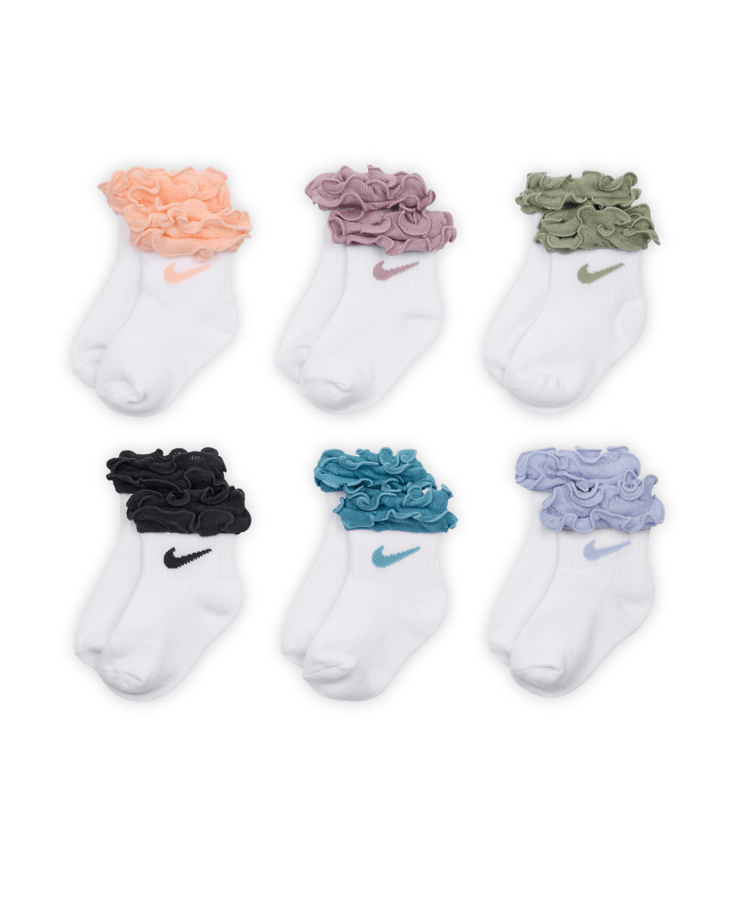 Носки с рюшами для малышей Nike, 6 пар, 12-24 мес, цвет: Разноцветный / Потёртый коралловый — фото 4