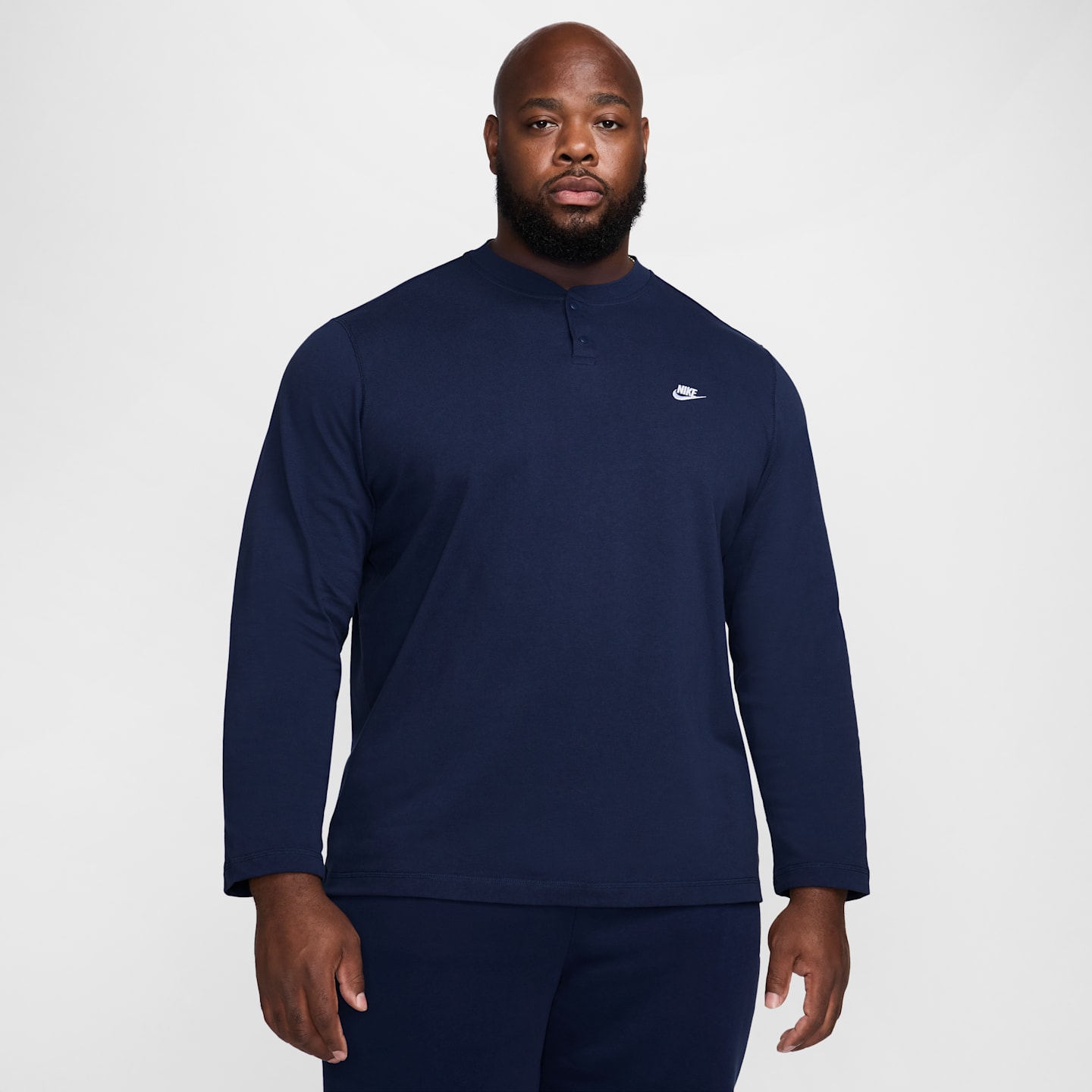 Мужская футболка-хенли с длинным рукавом Nike Club, цвет: Тёмно-синий / Белый — фото 6