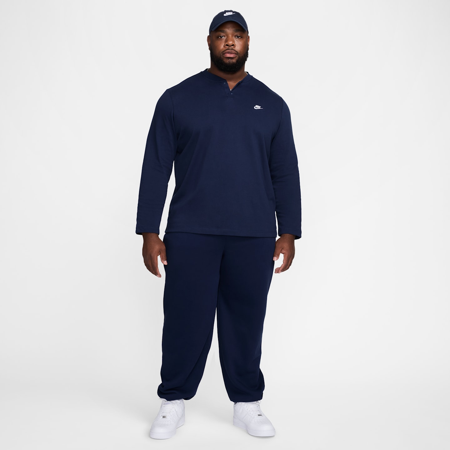 Мужская футболка-хенли с длинным рукавом Nike Club, цвет: Тёмно-синий / Белый — фото 10
