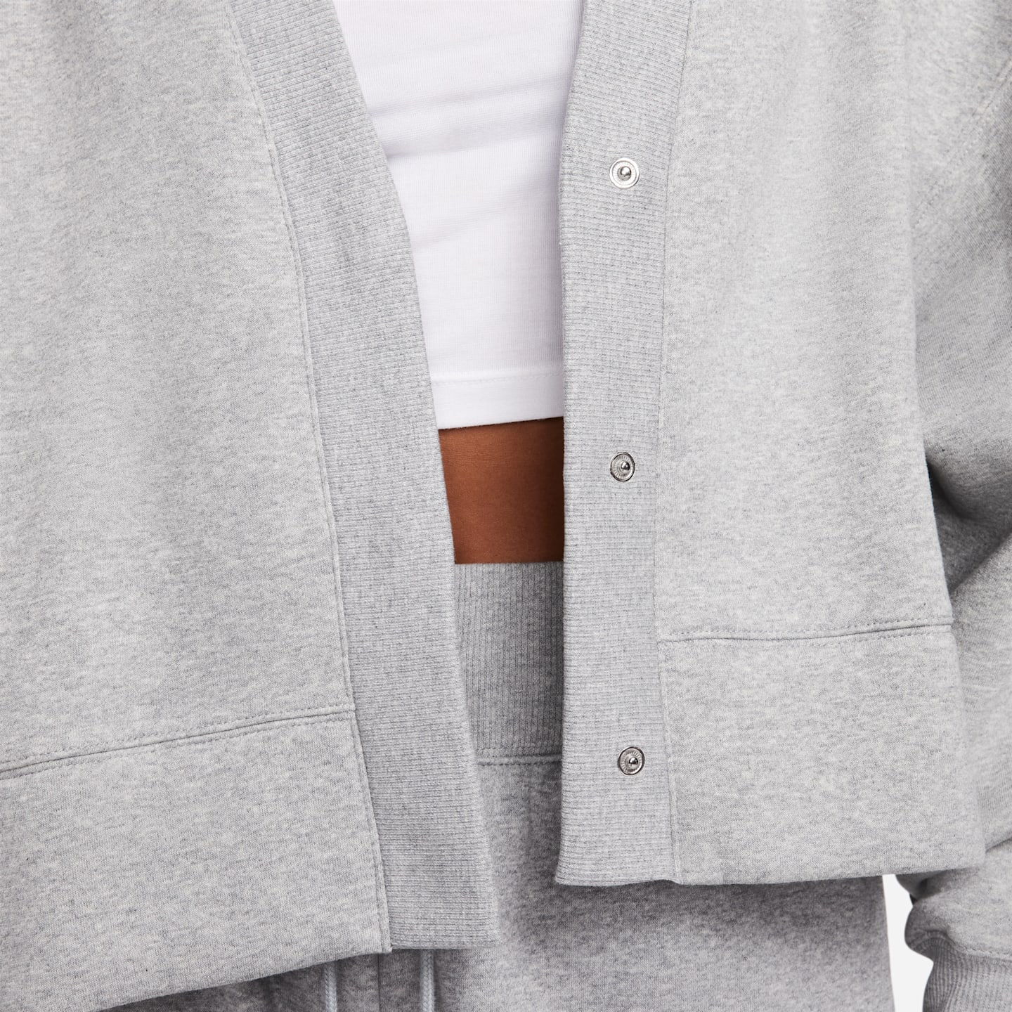 Женский кардиган Nike Sportswear Phoenix Fleece Over-Oversized, цвет: Серый меланжевый / Молочный — фото 6
