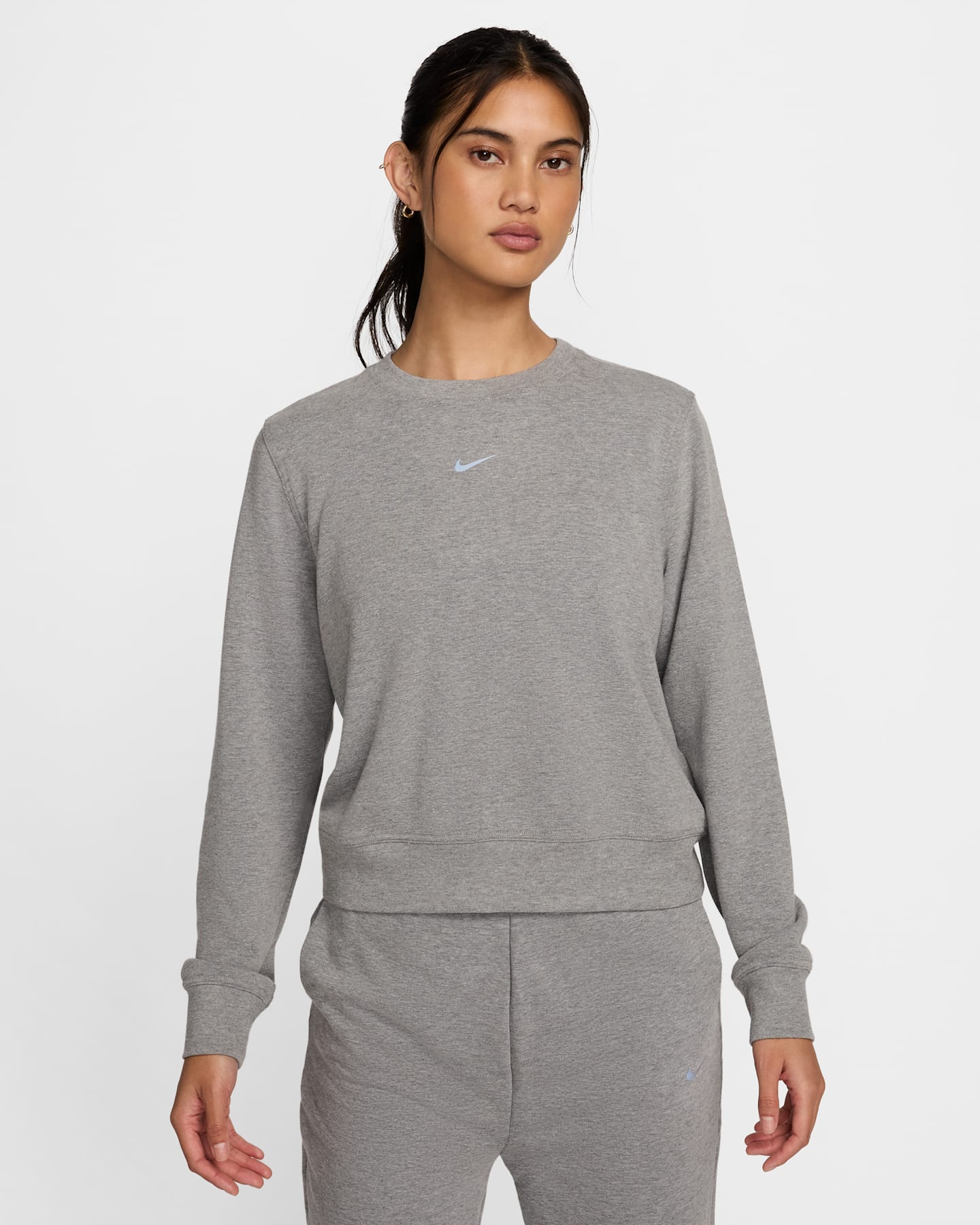 Женский свитшот Nike Dri-FIT One из френч терри, цвет: Карбоновый меланжевый / Белый — фото 8