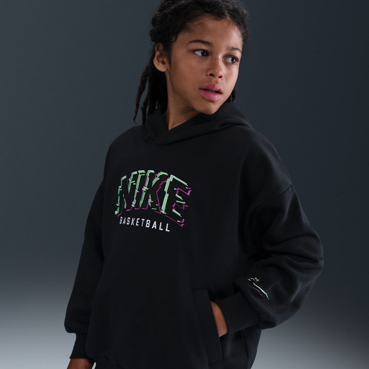 Детское худи-пуловер Nike Culture of Basketball Fleece, цвет: Чёрный / Зелёный — фото 1