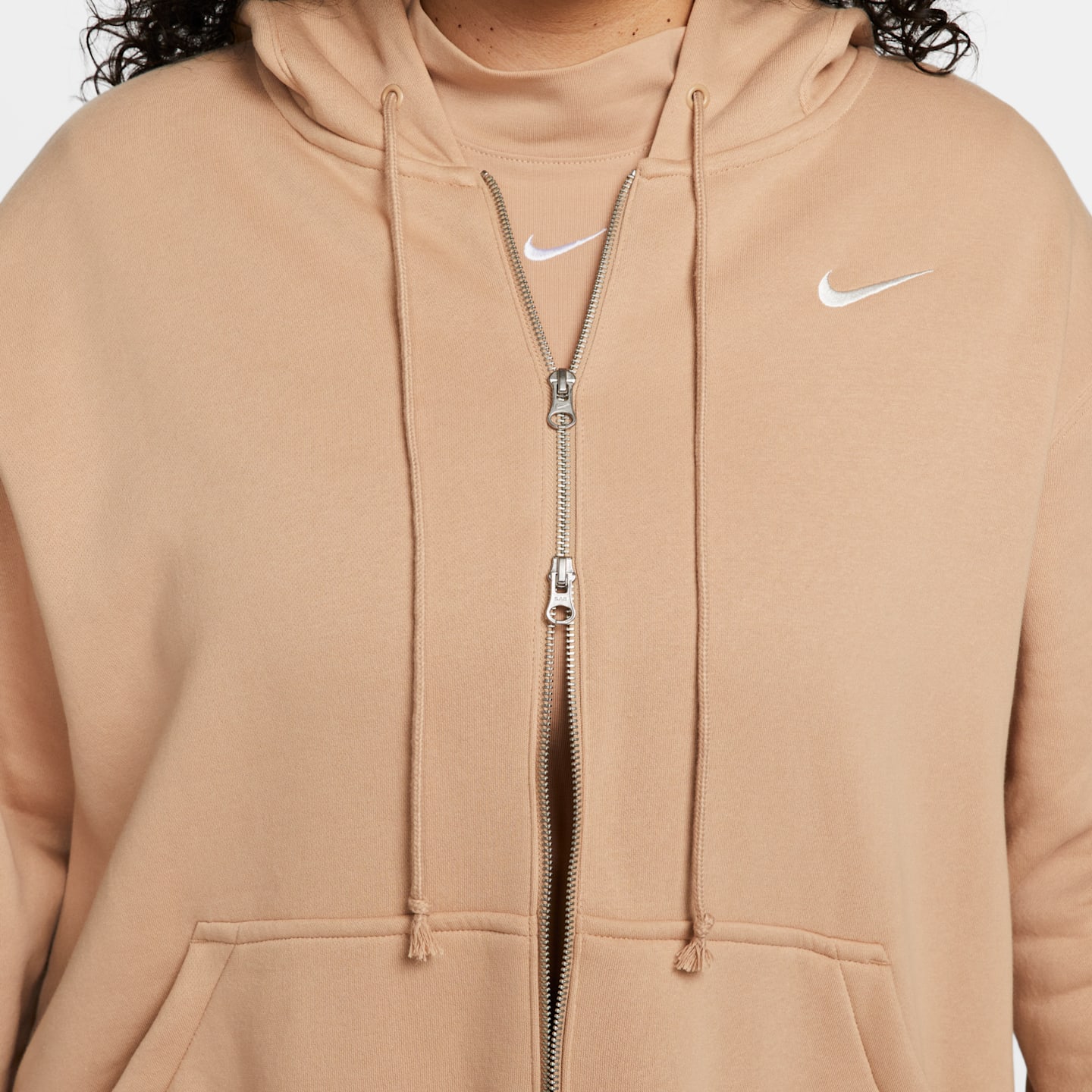 Женское худи Nike Sportswear Phoenix Fleece Oversized Long Full-Zip (Plus Size), цвет: Натуральный бежевый / Молочный — фото 6