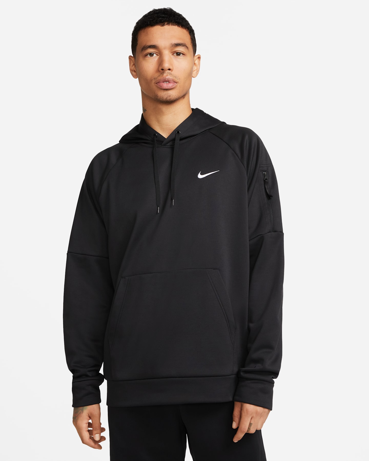 Мужской худи Nike Therma Therma-FIT для фитнеса, цвет: Чёрный / Белый — фото 13