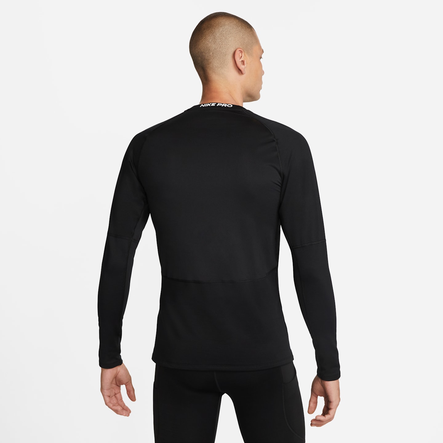 Мужской утеплённый топ Nike Pro Warm с длинным рукавом, цвет: Чёрный / Белый — фото 2