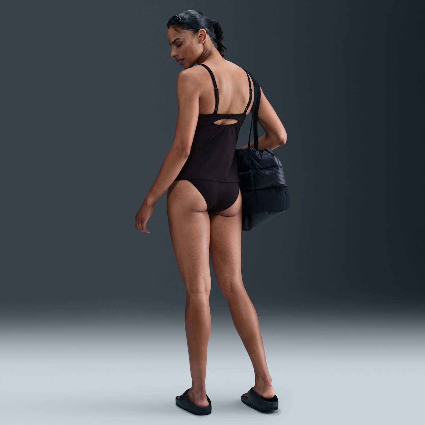 Купальник Tankini, V-образный вырез — Nike, цвет: Чёрный — фото 5