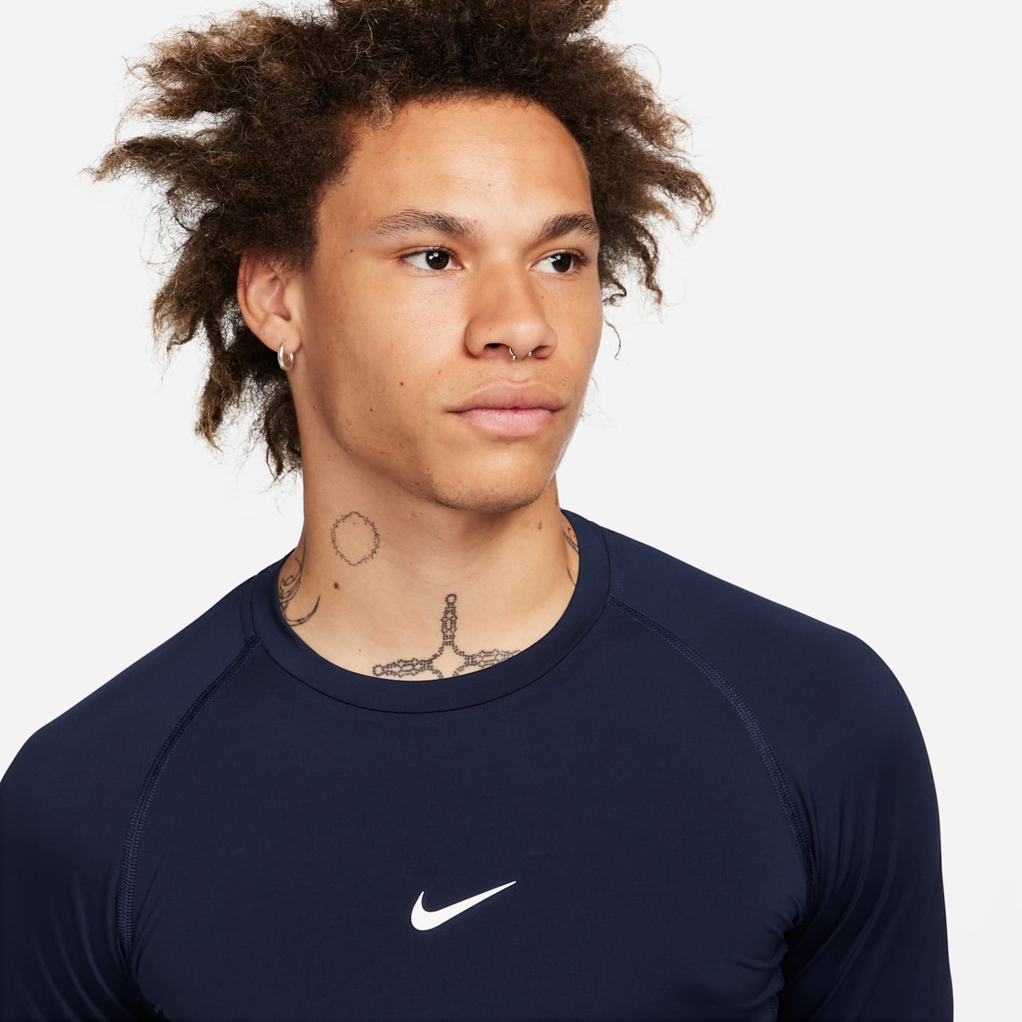 Мужской облегающий топ для фитнеса Nike Pro Dri-FIT с длинным рукавом, цвет: Обсидиановый / Белый — фото 3