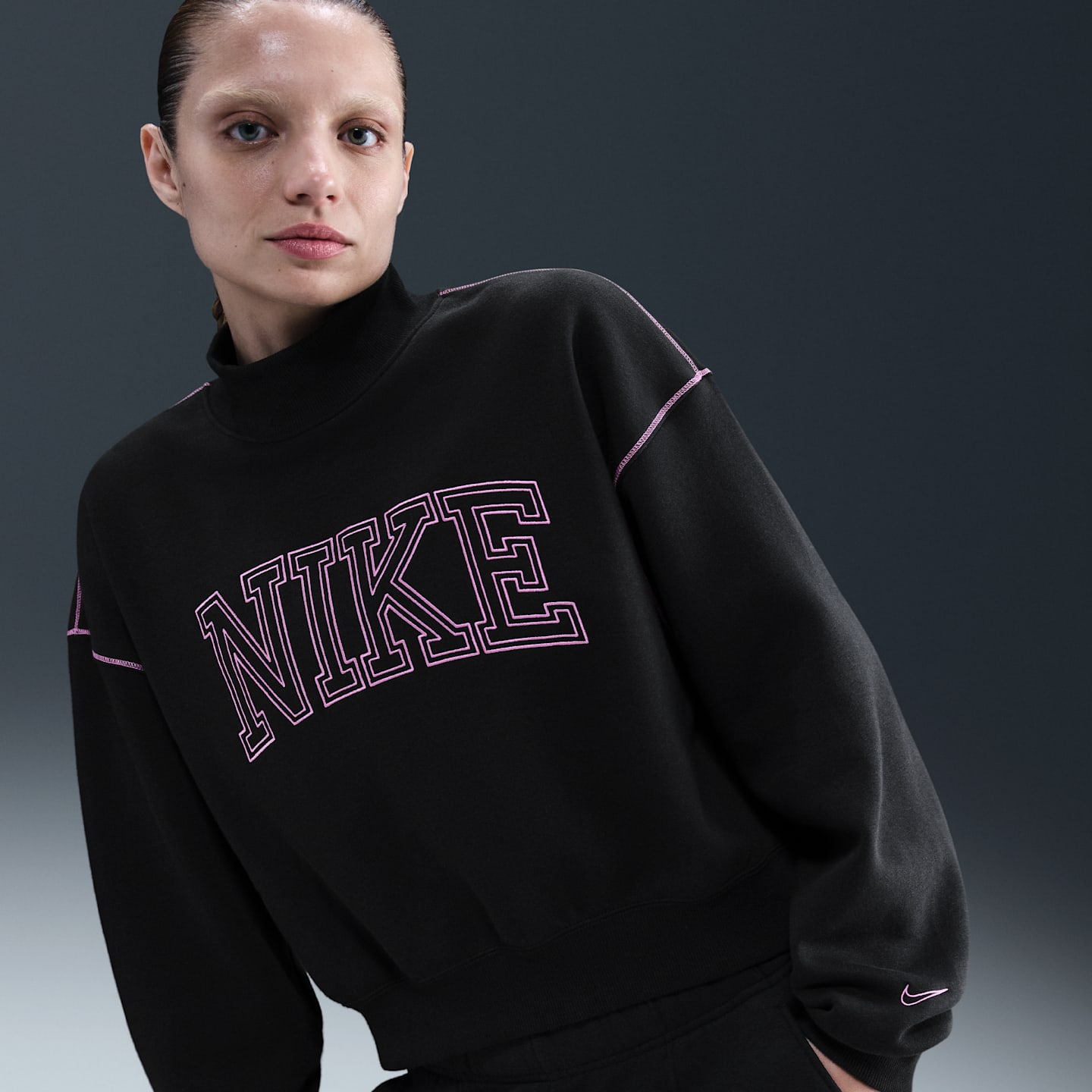 Женская толстовка Nike Sportswear Phoenix Fleece Mock-Neck, цвет: Чёрный