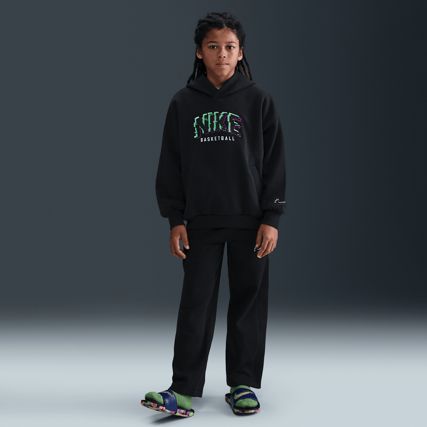 Детское худи-пуловер Nike Culture of Basketball Fleece, цвет: Чёрный / Зелёный — фото 4