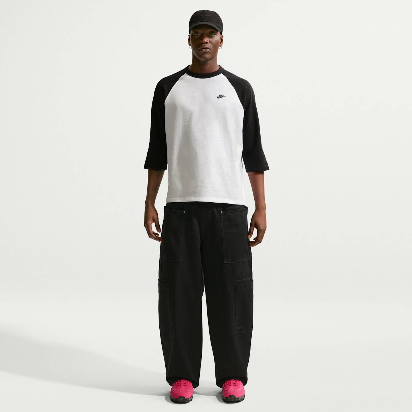 Мужской топ Nike Sportswear Club 3/4-Sleeve Raglan Top, цвет: Чёрный / Белый — фото 4