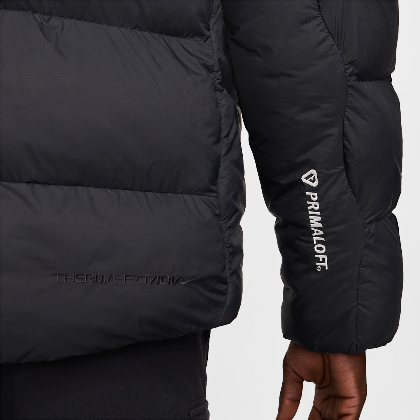 Мужская куртка Nike ACG Lunar Lake PrimaLoft® Therma-FIT ADV Loose Hooded, цвет: Чёрный / Снежный белый — фото 9