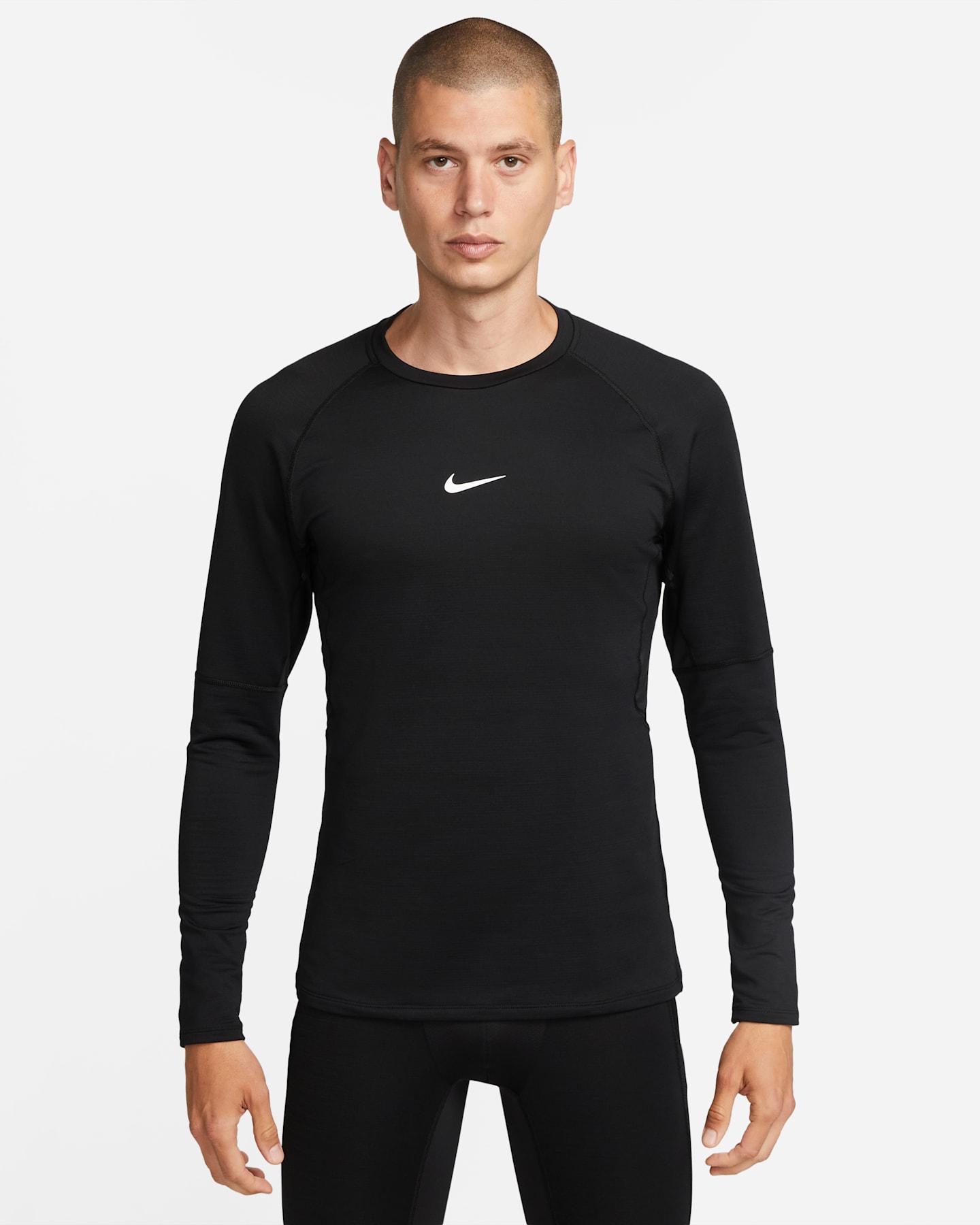 Мужской утеплённый топ Nike Pro Warm с длинным рукавом, цвет: Чёрный / Белый — фото 6