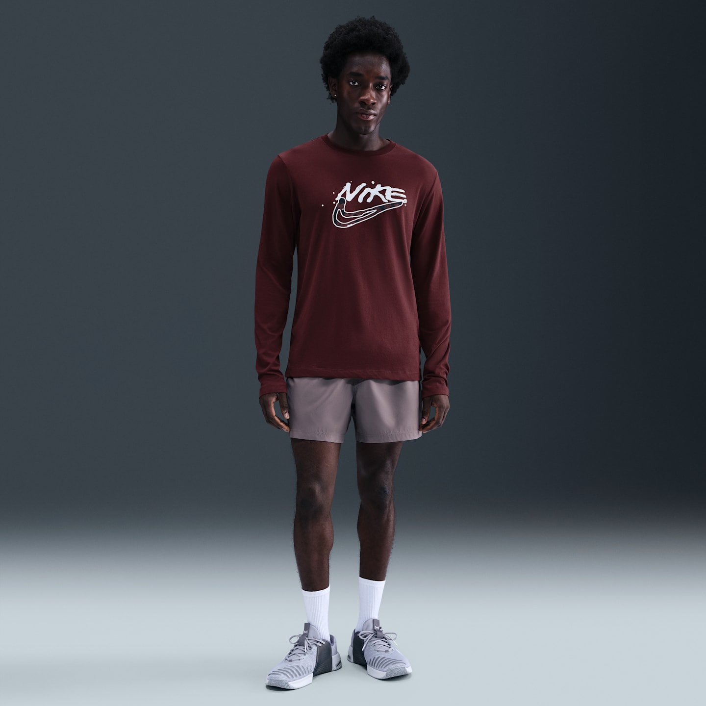 Мужской топ Nike Dri-FIT Long-Sleeve Top, цвет: Тёмный красный — фото 4
