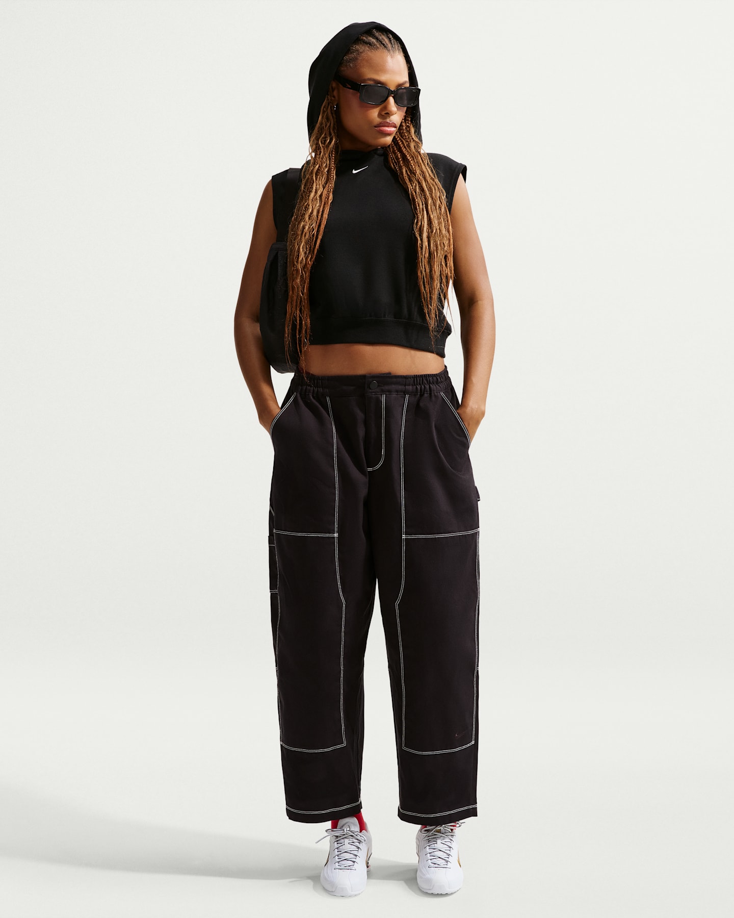 Женские свободные брюки Nike Sportswear Carpenter с низкой посадкой, цвет: Чёрный — фото 6