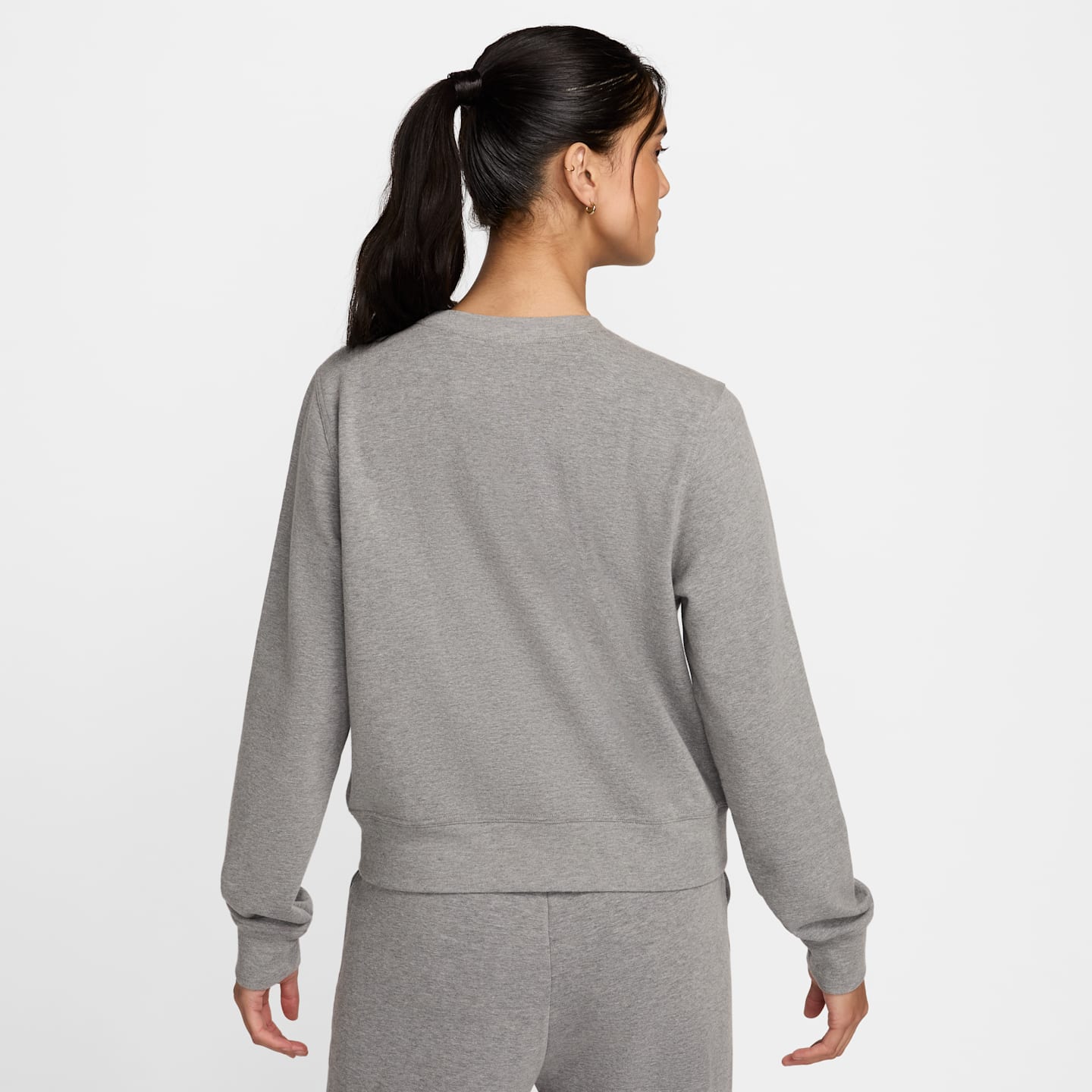 Женский свитшот Nike Dri-FIT One из френч терри, цвет: Карбоновый меланжевый / Белый — фото 2