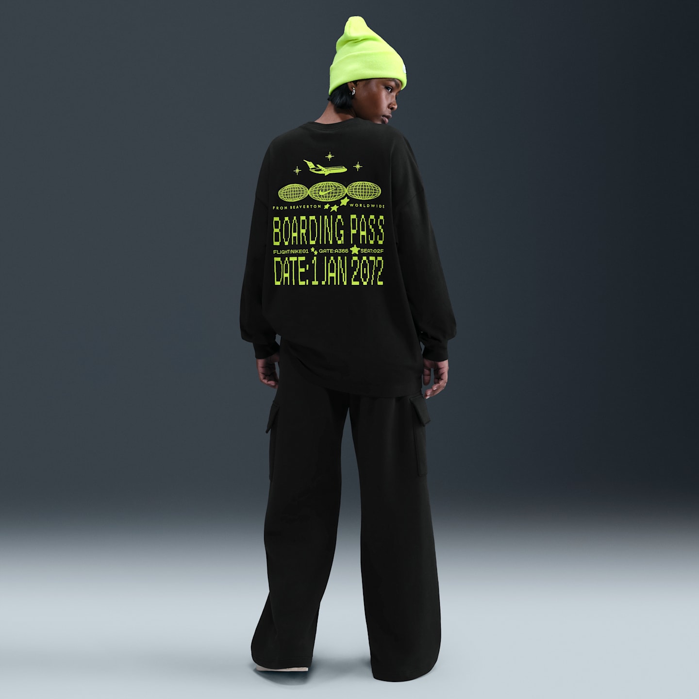 Женская футболка Nike Sportswear оверсайз с длинным рукавом, цвет: Чёрный — фото 5