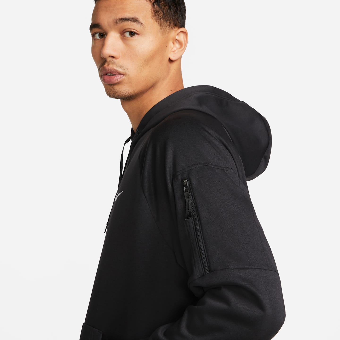 Мужской худи Nike Therma Therma-FIT для фитнеса, цвет: Чёрный / Белый — фото 4