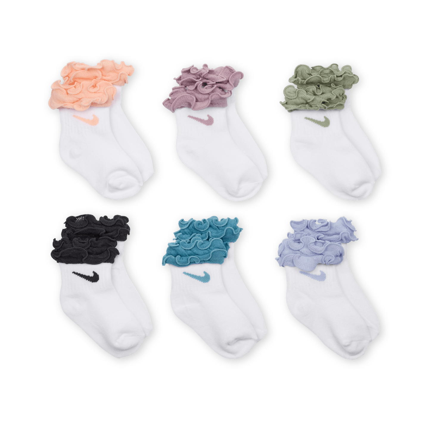 Носки с рюшами для малышей Nike, 6 пар, 12-24 мес, цвет: Разноцветный / Потёртый коралловый — фото 2