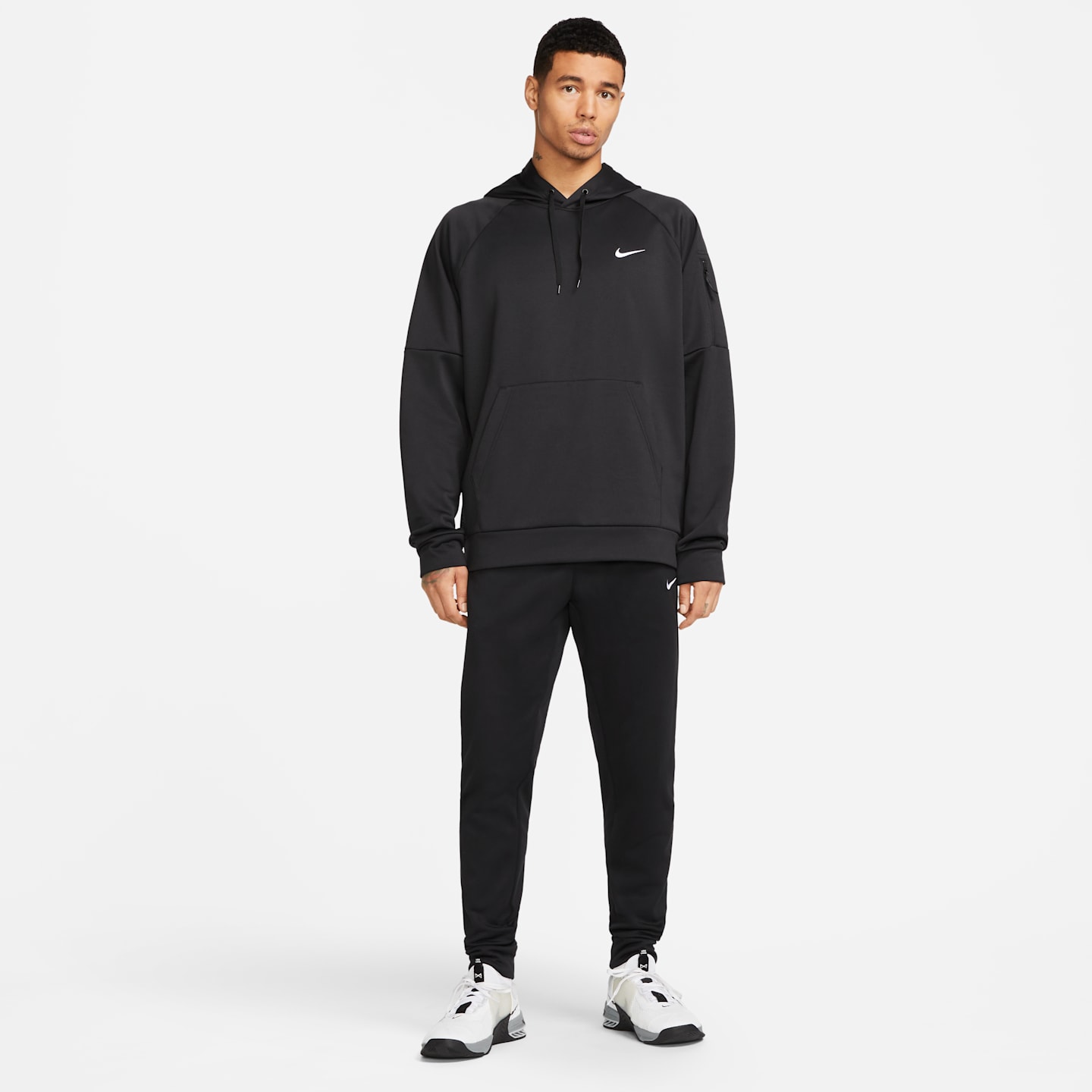 Мужской худи Nike Therma Therma-FIT для фитнеса, цвет: Чёрный / Белый — фото 7