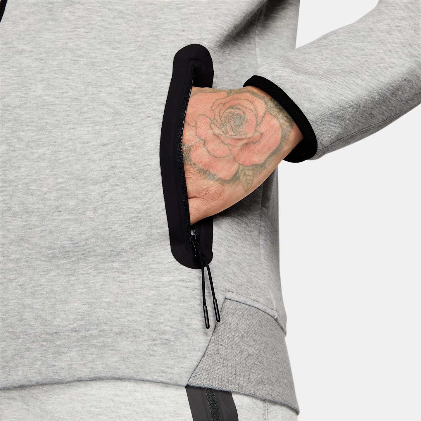 Мужское худи на молнии Nike Sportswear Tech Fleece Windrunner, цвет: Серый меланжевый / Чёрный — фото 5