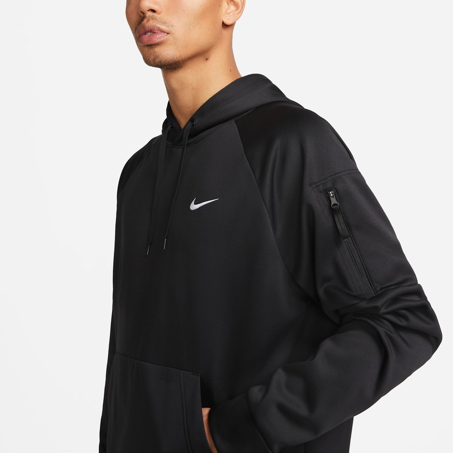 Мужской худи Nike Therma Therma-FIT для фитнеса, цвет: Чёрный / Белый — фото 6