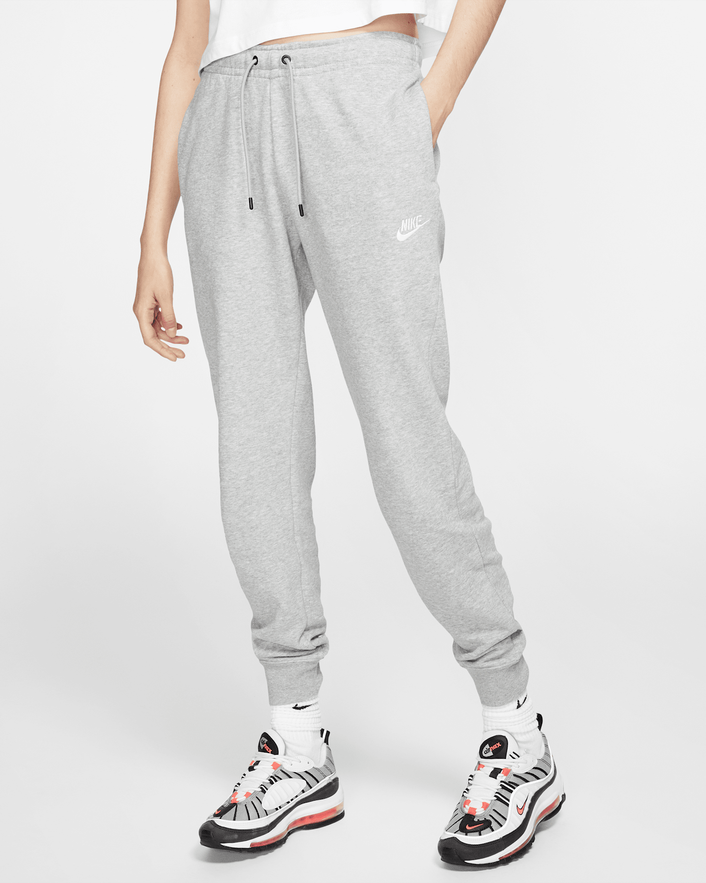 Женские флисовые брюки Nike Sportswear Essential, цвет: Серый меланжевый / Серебряный — фото 6