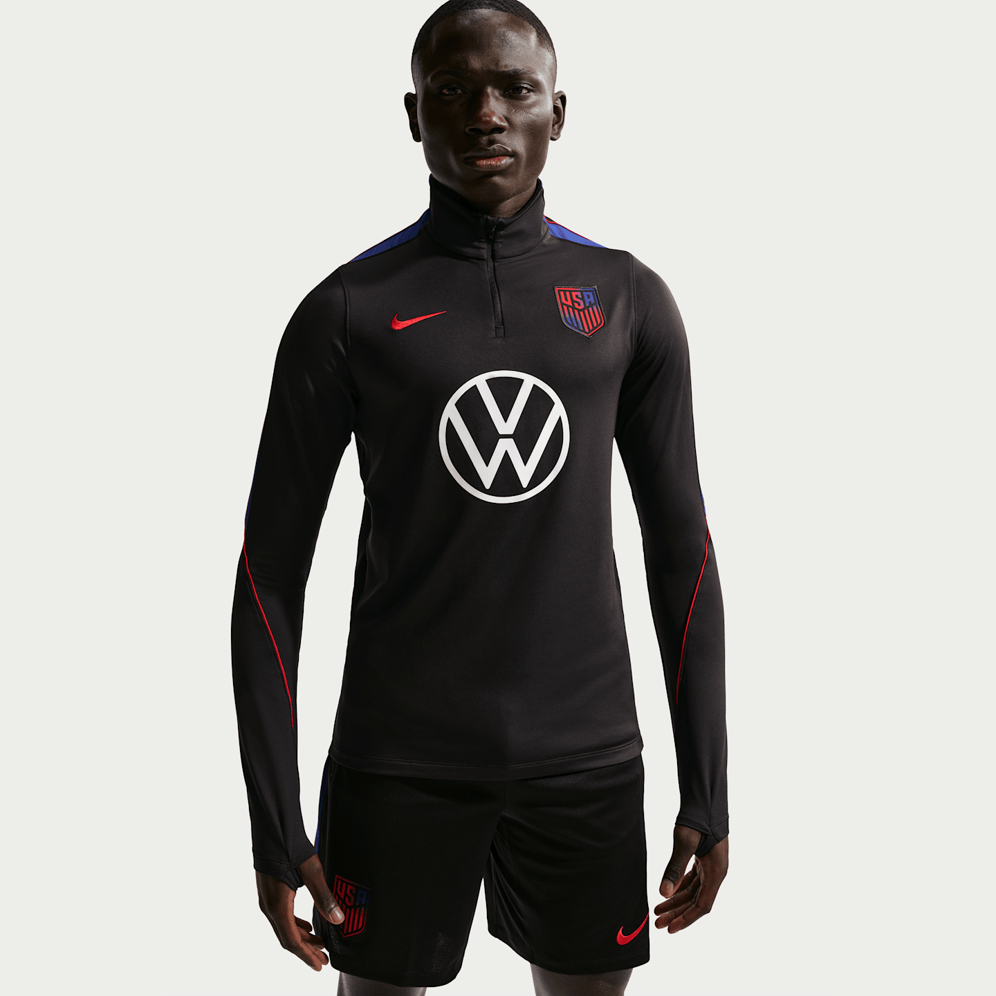 Мужские топы USA Strike Nike Dri-FIT Soccer Drill Top, цвет: Чёрный / Королевский синий — фото 1