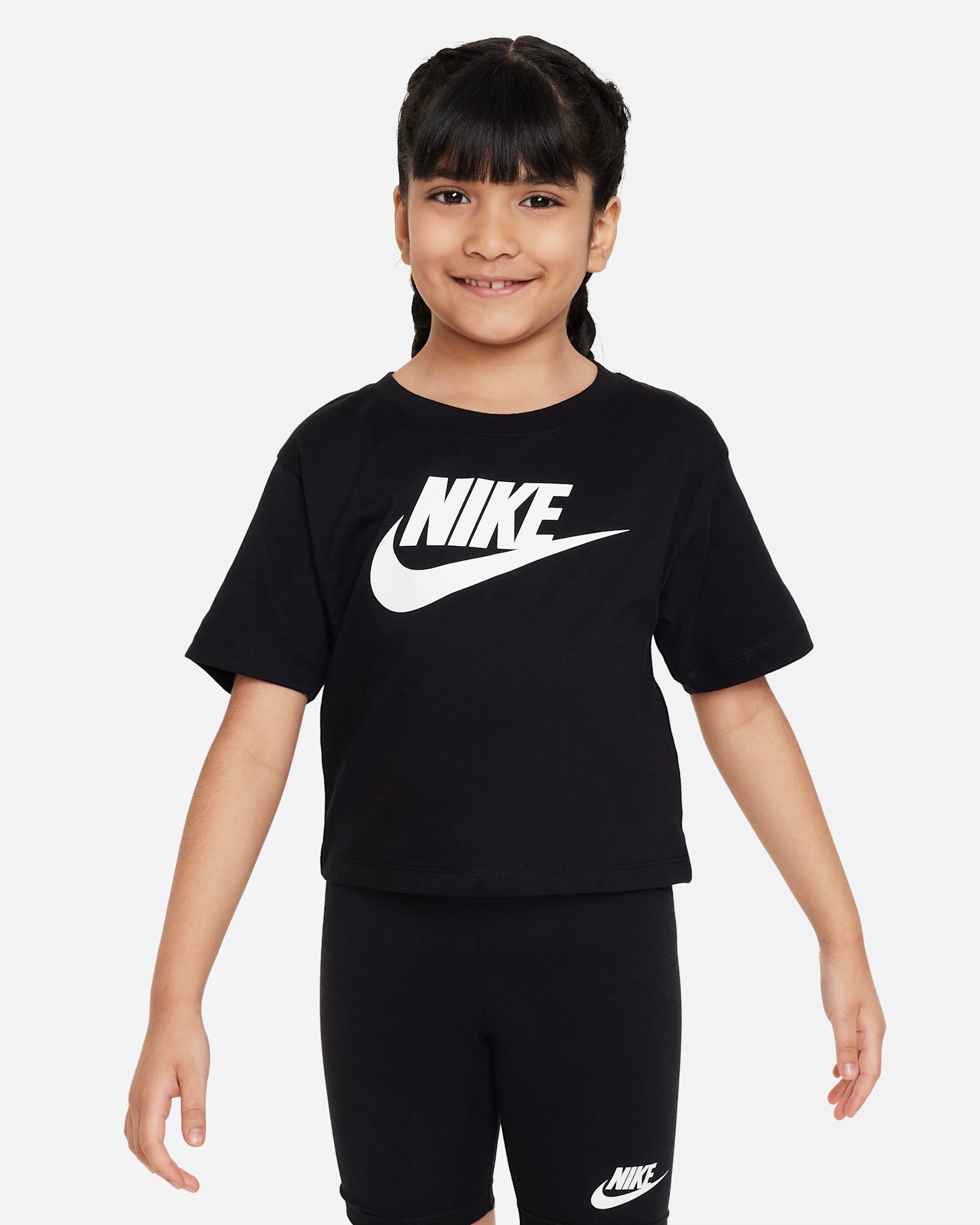 Футболка Nike Sportswear Cropped T-Shirt для девочек, цвет: Чёрный — фото 5
