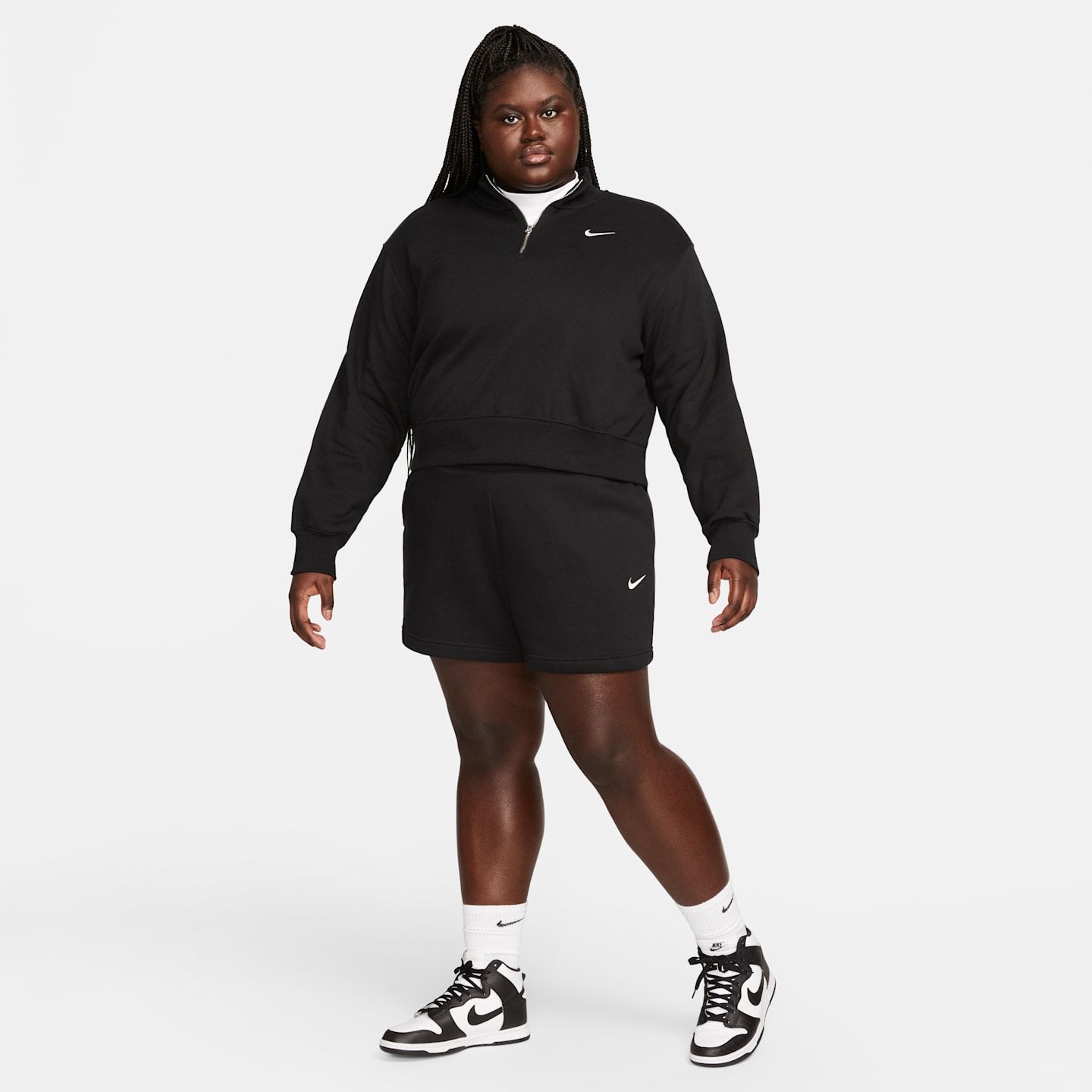 Женские шорты Nike Sportswear Phoenix Fleece High-Waisted Loose (Plus Size), цвет: Чёрный / Молочный — фото 8