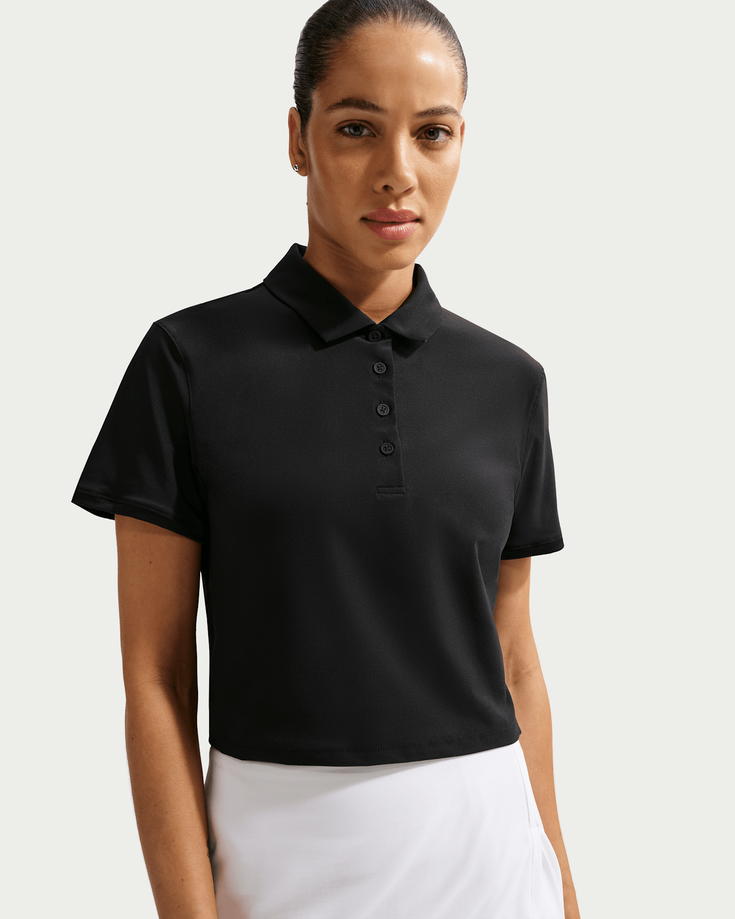 Женское укороченное поло для гольфа Nike Victory Dri-FIT с коротким рукавом, цвет: Чёрный / Белый — фото 6