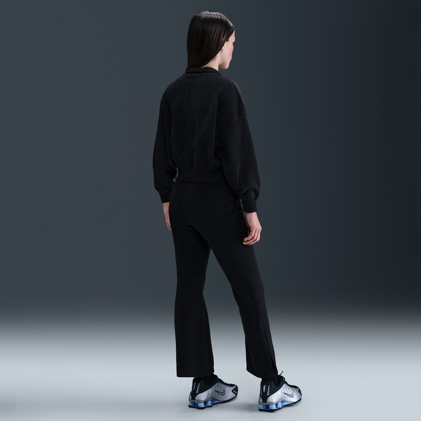 Детский флисовый топ для девочек Nike Sportswear с длинным рукавом, цвет: Чёрный / Белый — фото 5