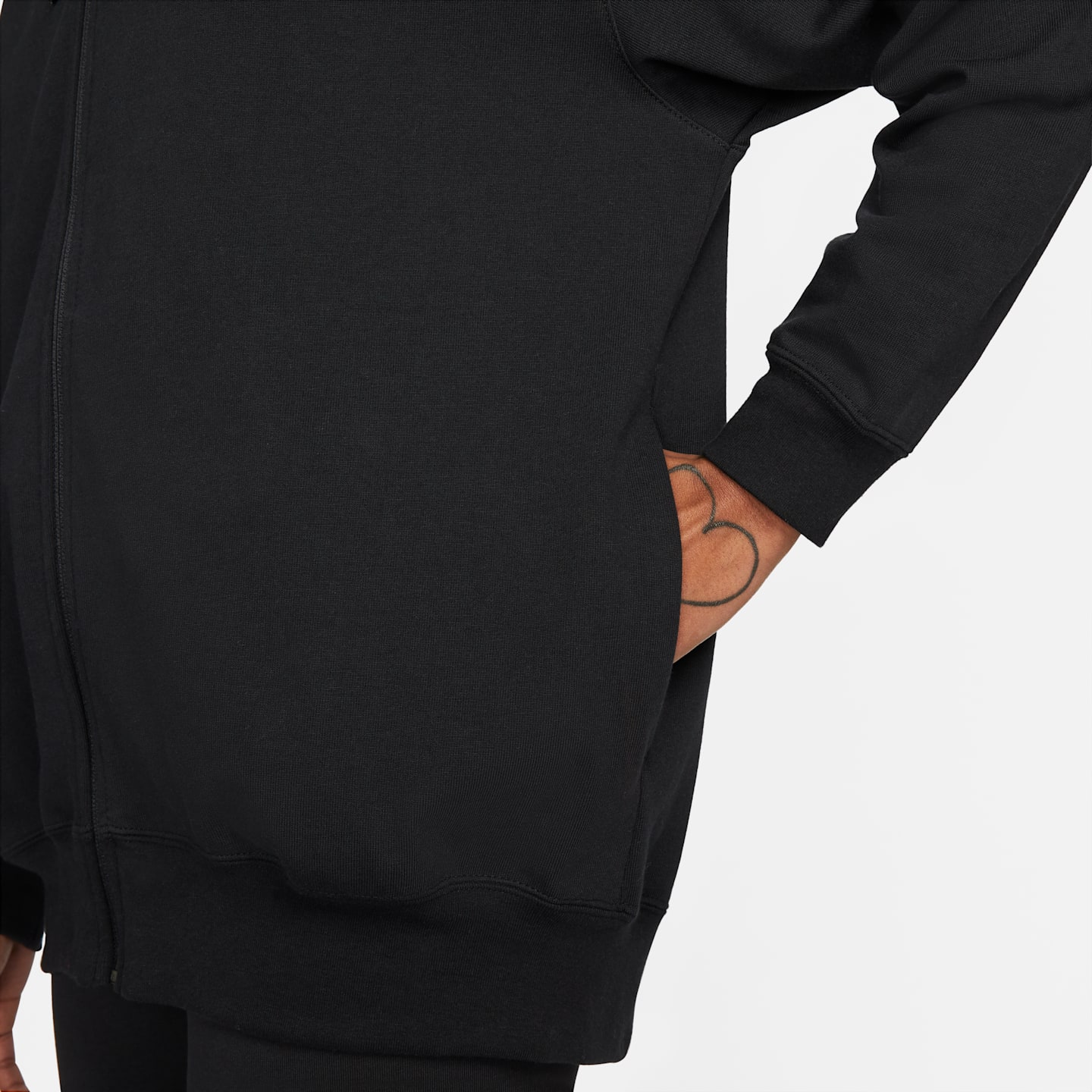 Женское трикотажное худи на молнии Nike Sportswear оверсайз, цвет: Чёрный / Белый — фото 4