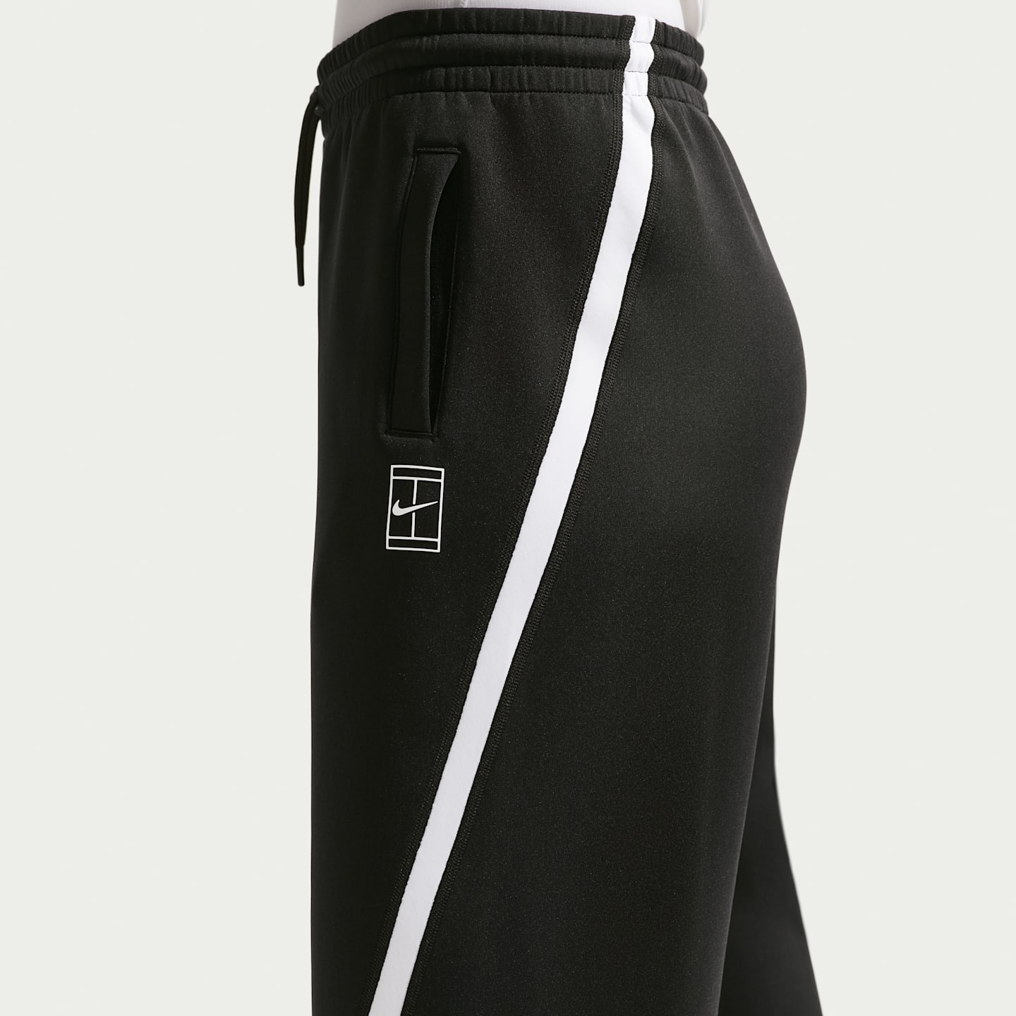 Женские теннисные брюки Nike Advantage Dri-FIT со средней посадкой, цвет: Чёрный / Белый — фото 3