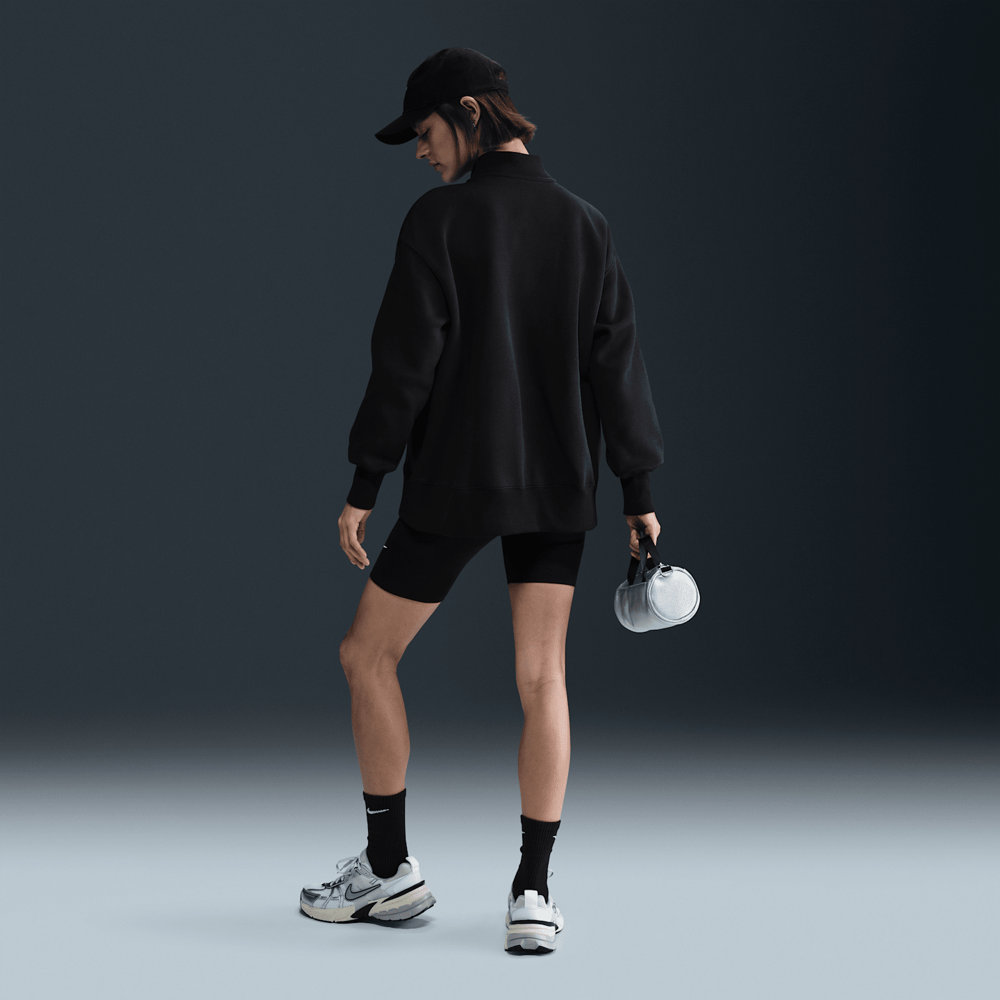 Женская толстовка Nike Sportswear Phoenix Fleece Oversized 1/4-Zip Long, цвет: Чёрный / Молочный — фото 5