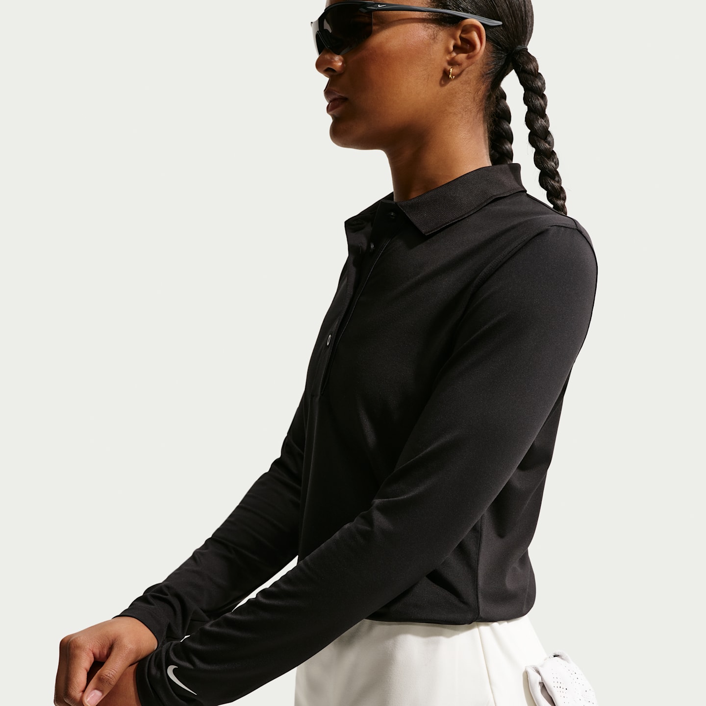 Женское поло для гольфа Nike Golf Club Dri-FIT UV с длинным рукавом, цвет: Чёрный / Молочный — фото 3