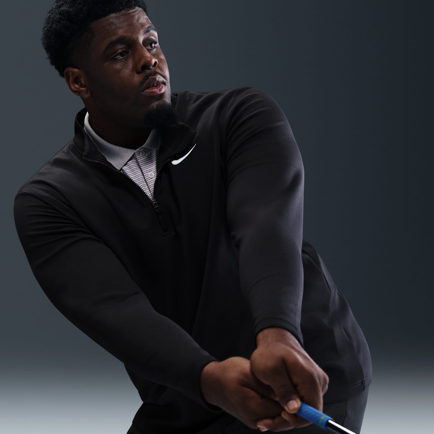 Мужской топ для гольфа Nike Victory Dri-FIT на молнии 1/2, цвет: Чёрный / Белый — фото 9