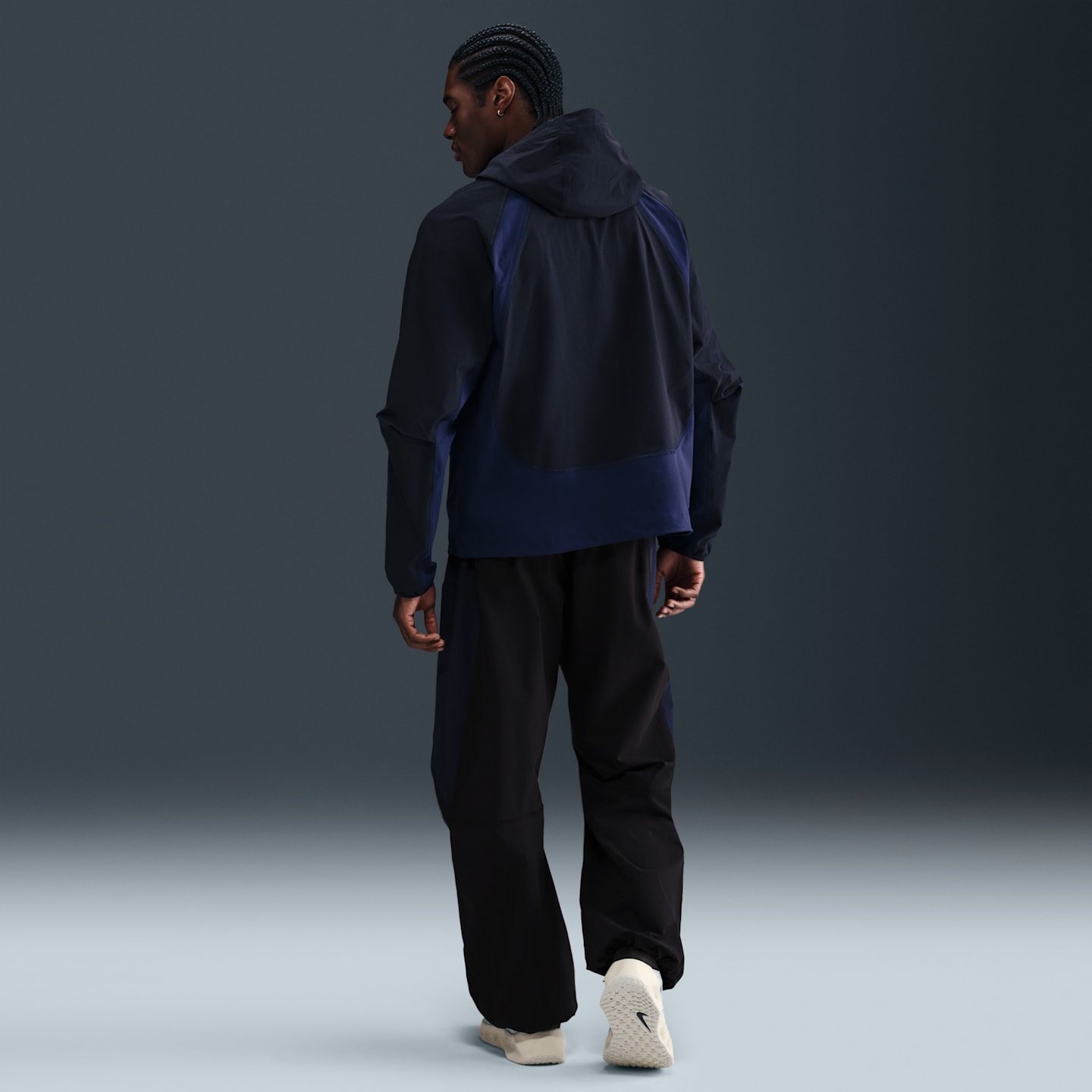 Мужские брюки Nike Tech Dri-FIT Woven оверсайз в стиле колор-блок, цвет: Чёрный / Обсидиановый — фото 4