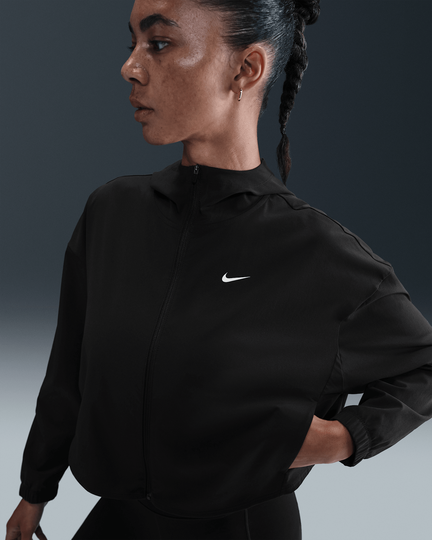 Женская тканая куртка Nike One Repel оверсайз с капюшоном, цвет: Чёрный / Белый — фото 6
