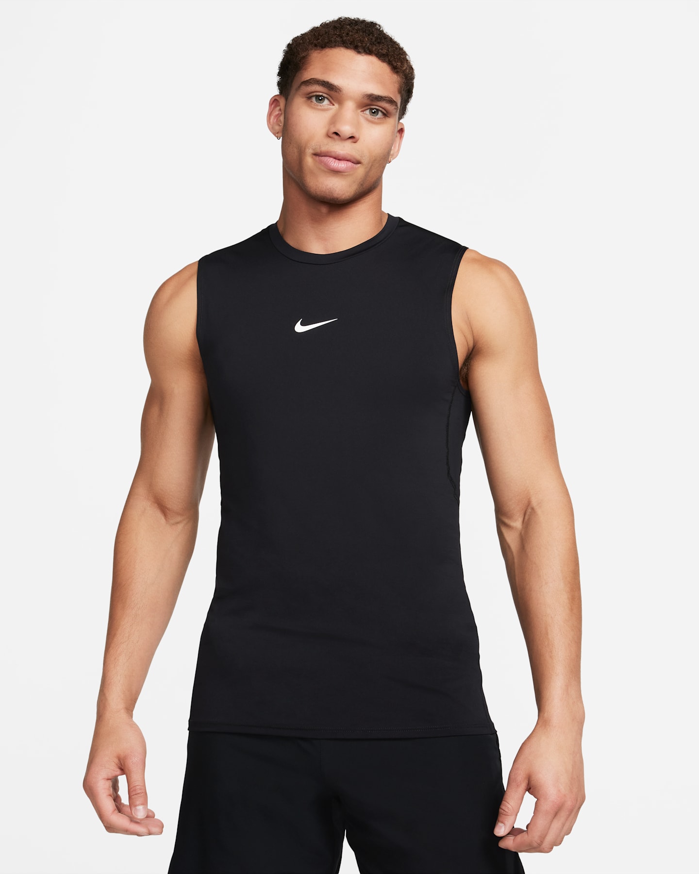 Мужской облегающий топ Nike Pro Dri-FIT без рукавов, цвет: Чёрный / Белый — фото 11