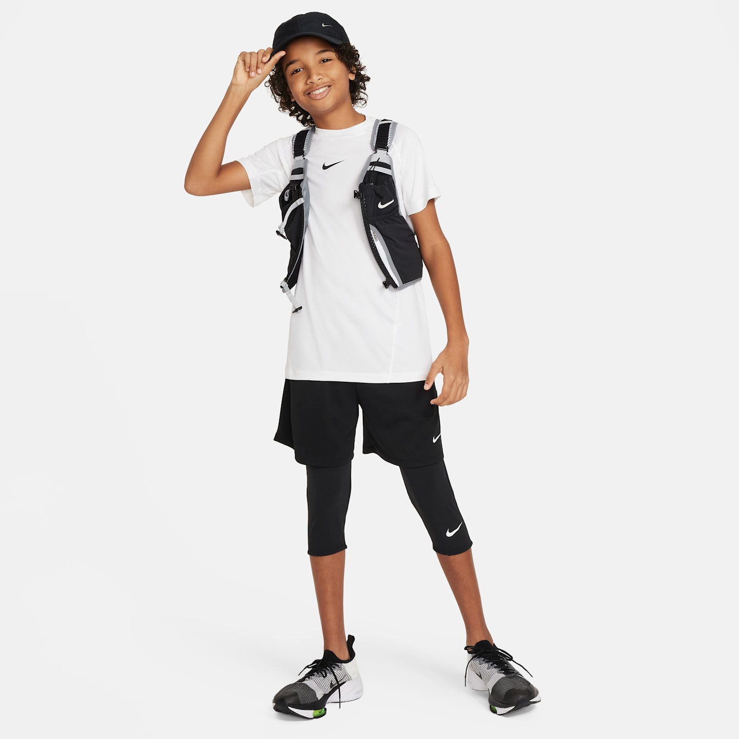 Детские тайтсы для мальчиков Nike Pro Dri-FIT длиной 3/4, цвет: Чёрный / Белый — фото 6