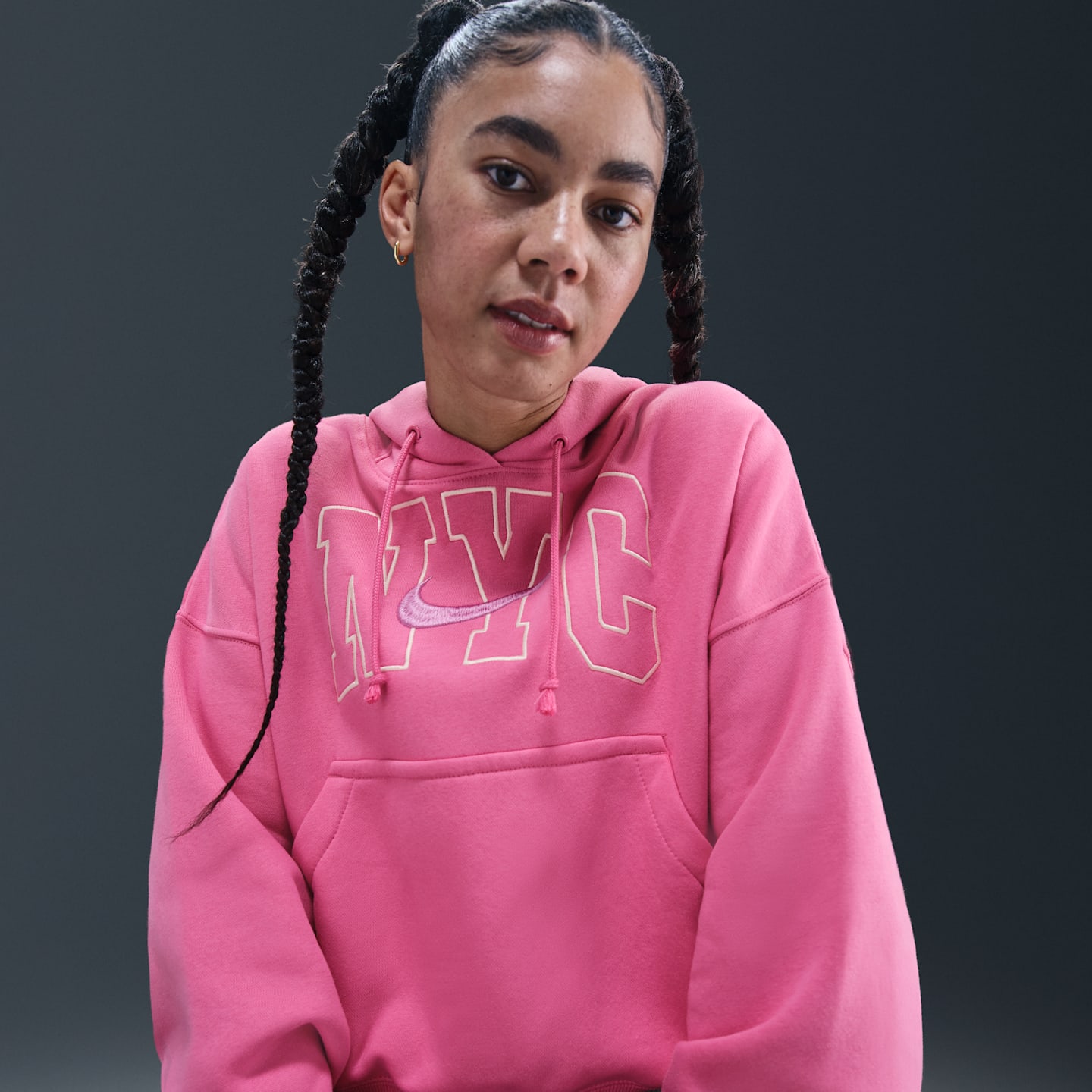 Женское худи Nike Sportswear Phoenix Fleece Over-Oversized, цвет: Фуксия / Потёртый коралловый — фото 3