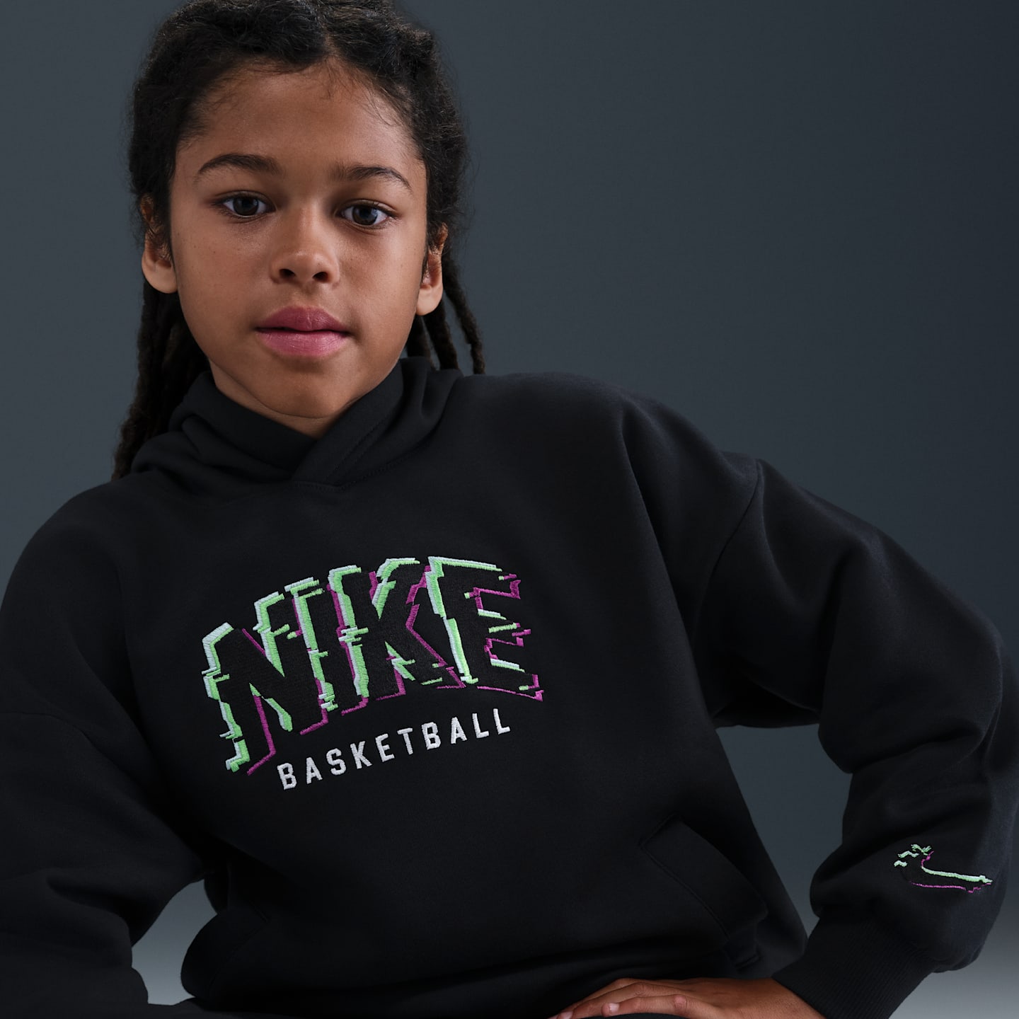 Детское худи-пуловер Nike Culture of Basketball Fleece, цвет: Чёрный / Зелёный — фото 3