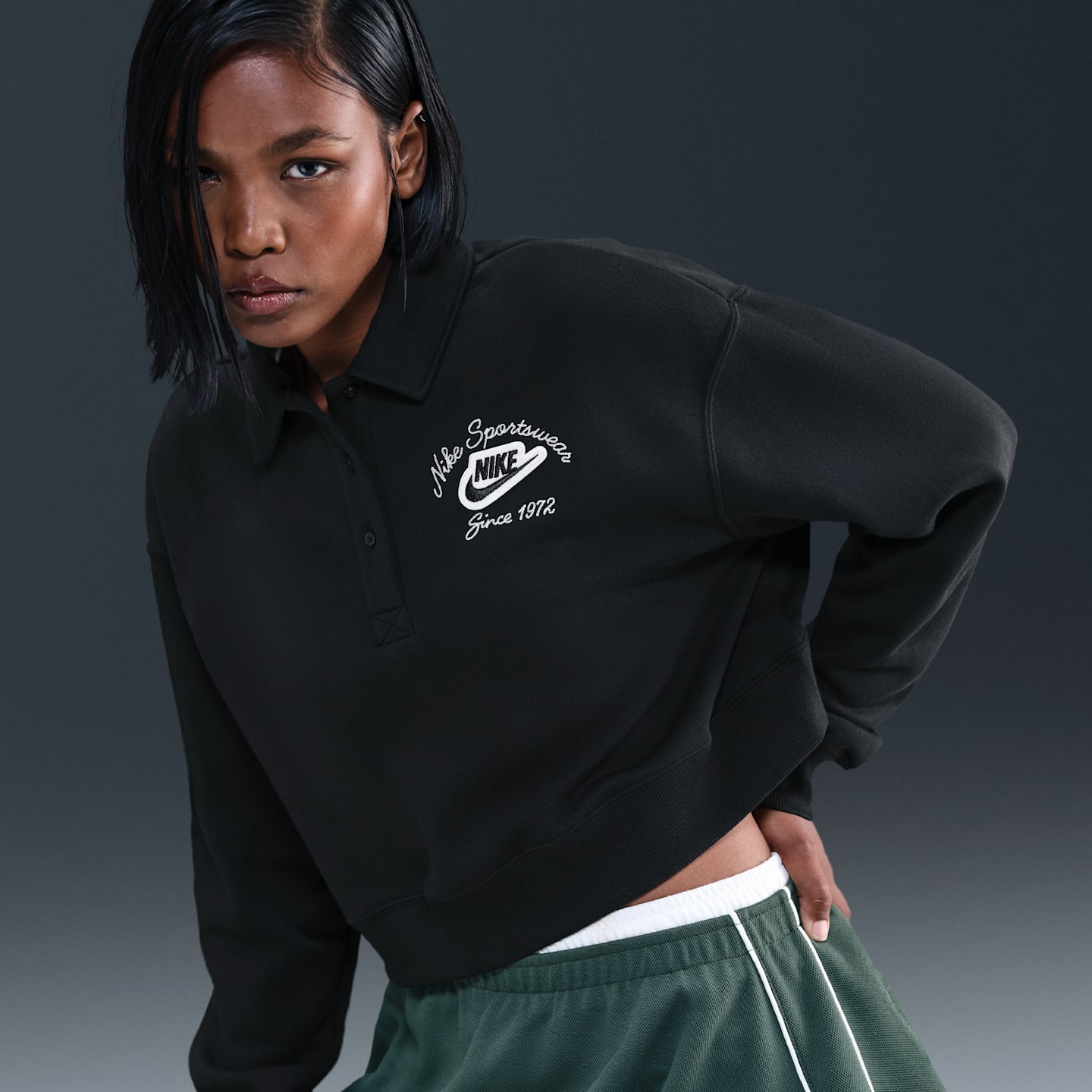 Женский топ Nike Sportswear Phoenix Fleece Loose Collared Pull-Over, цвет: Чёрный — фото 1