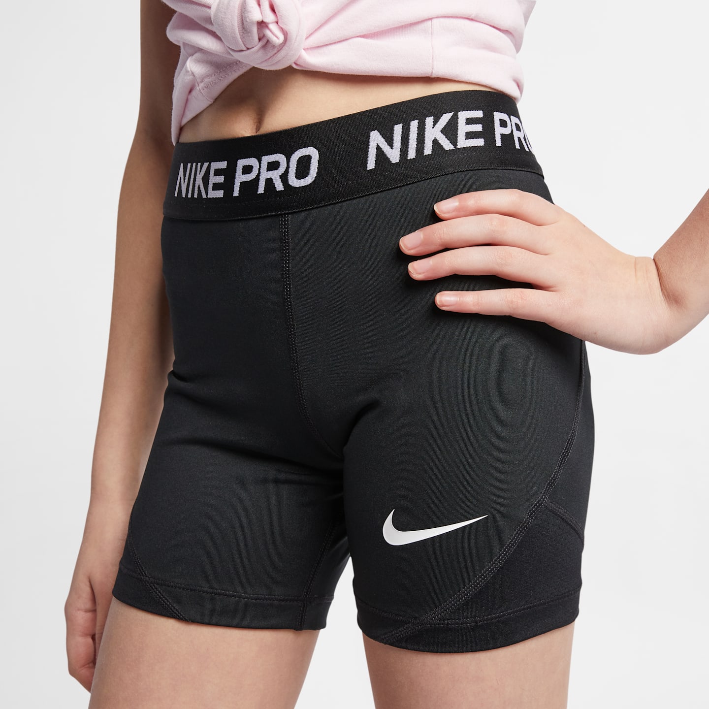 Детские шорты для девочек Nike Pro, цвет: Чёрный / Белый — фото 2