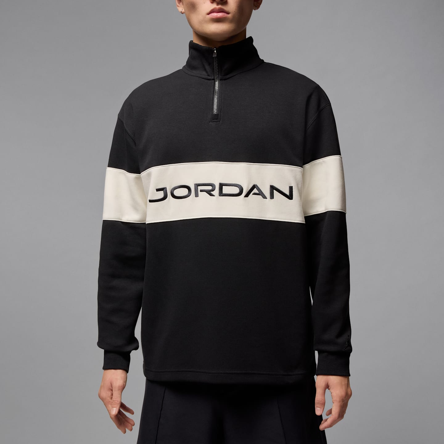 Мужской топ для гольфа Jordan Sport Dri-FIT на молнии 1/4, цвет: Чёрный / Молочный — фото 4
