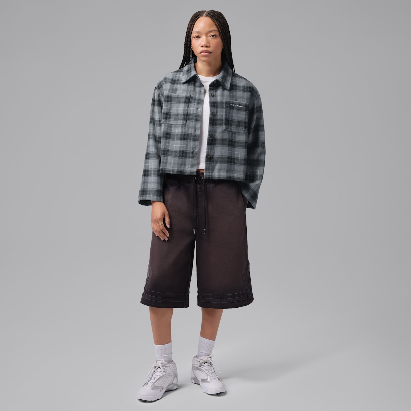 Женский топ Jordan Brooklyn Flannel Long-Sleeve Top, цвет: Дымчатый серый — фото 6