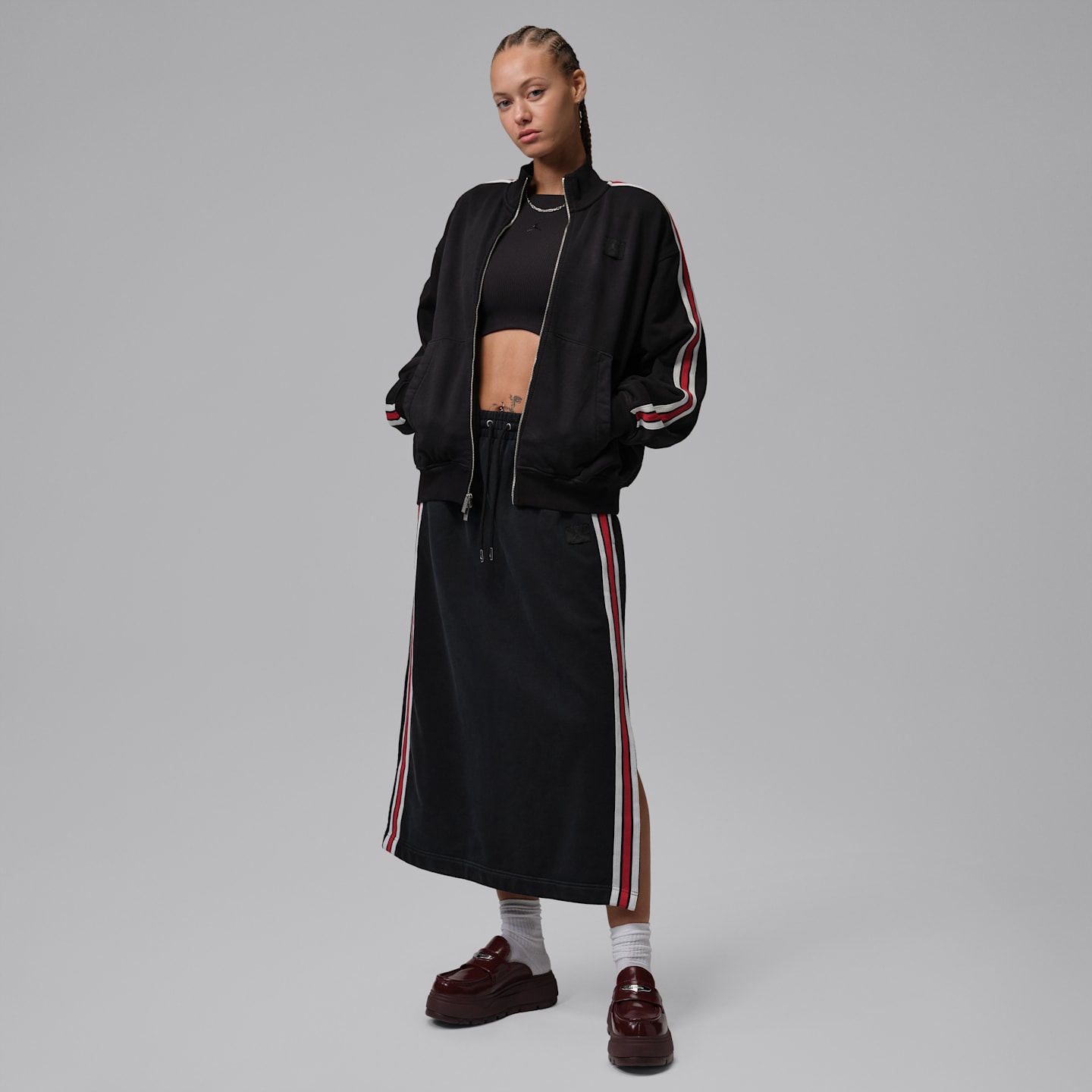 Женская куртка Jordan Flight Fleece из махры на молнии, цвет: Чёрный / Серый — фото 6
