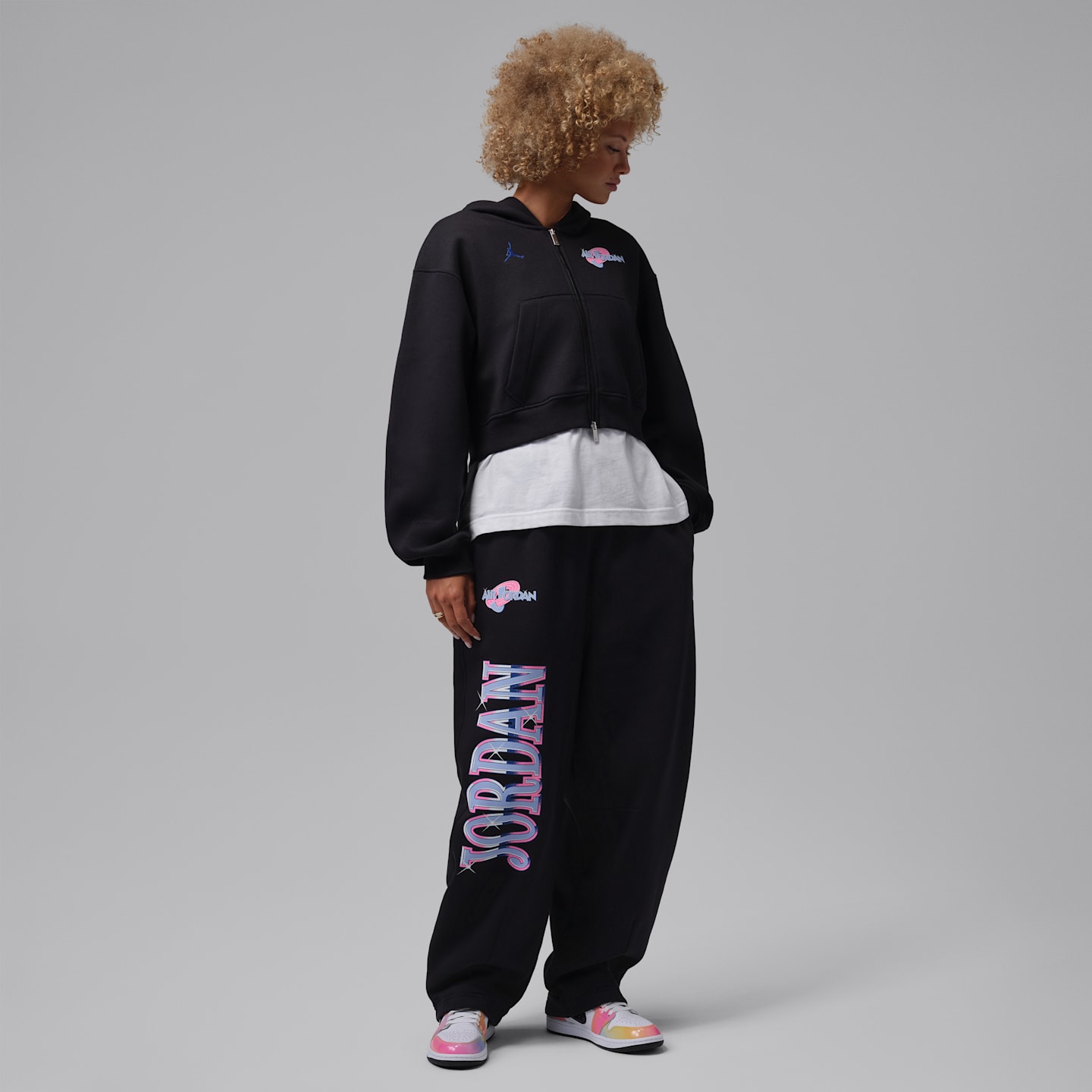 Женские брюки Jordan Brooklyn Space Jam Fleece, цвет: Чёрный / Королевский синий — фото 7