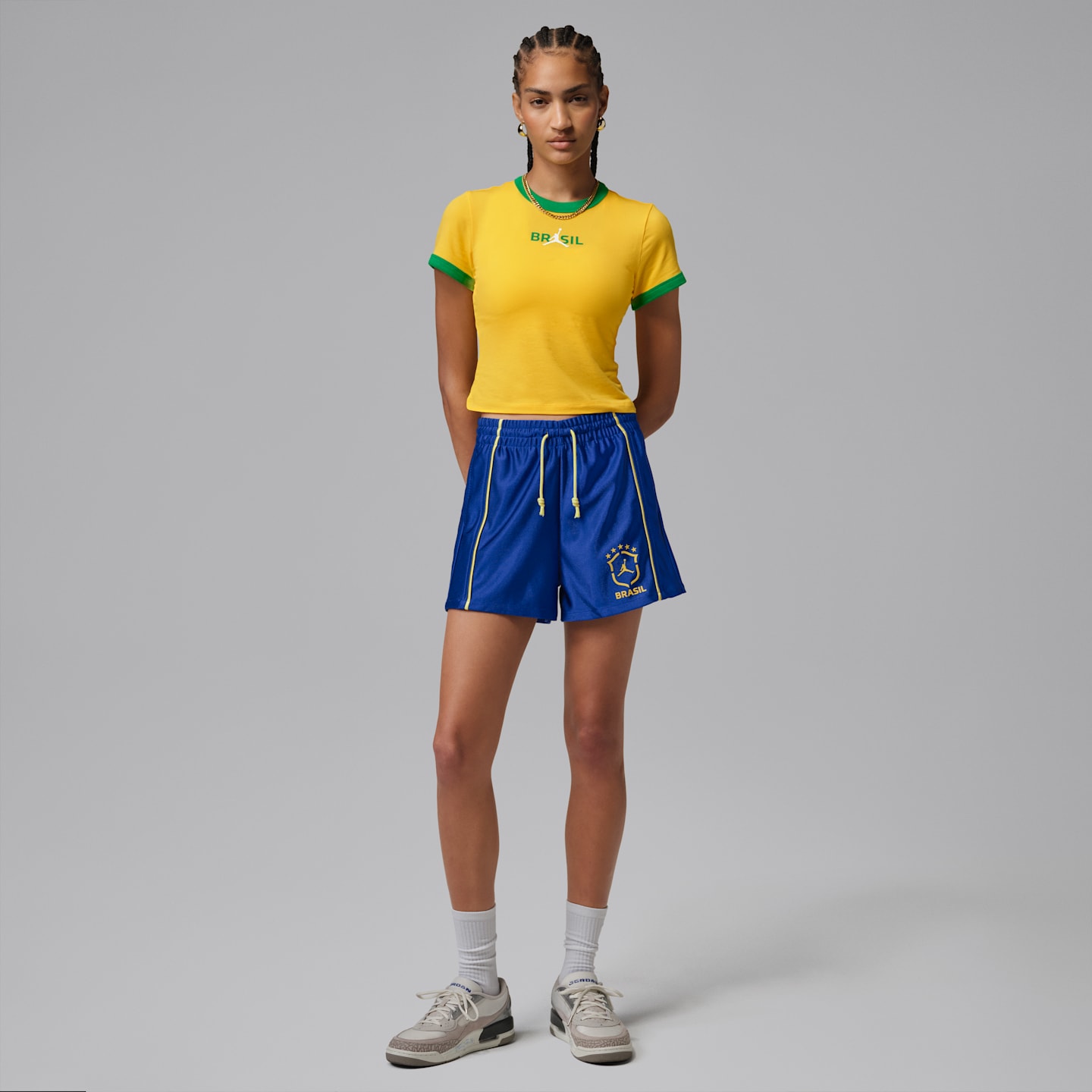 Женские трикотажные шорты Jordan Brooklyn Brazil, цвет: Королевский синий / Жёлтый — фото 6