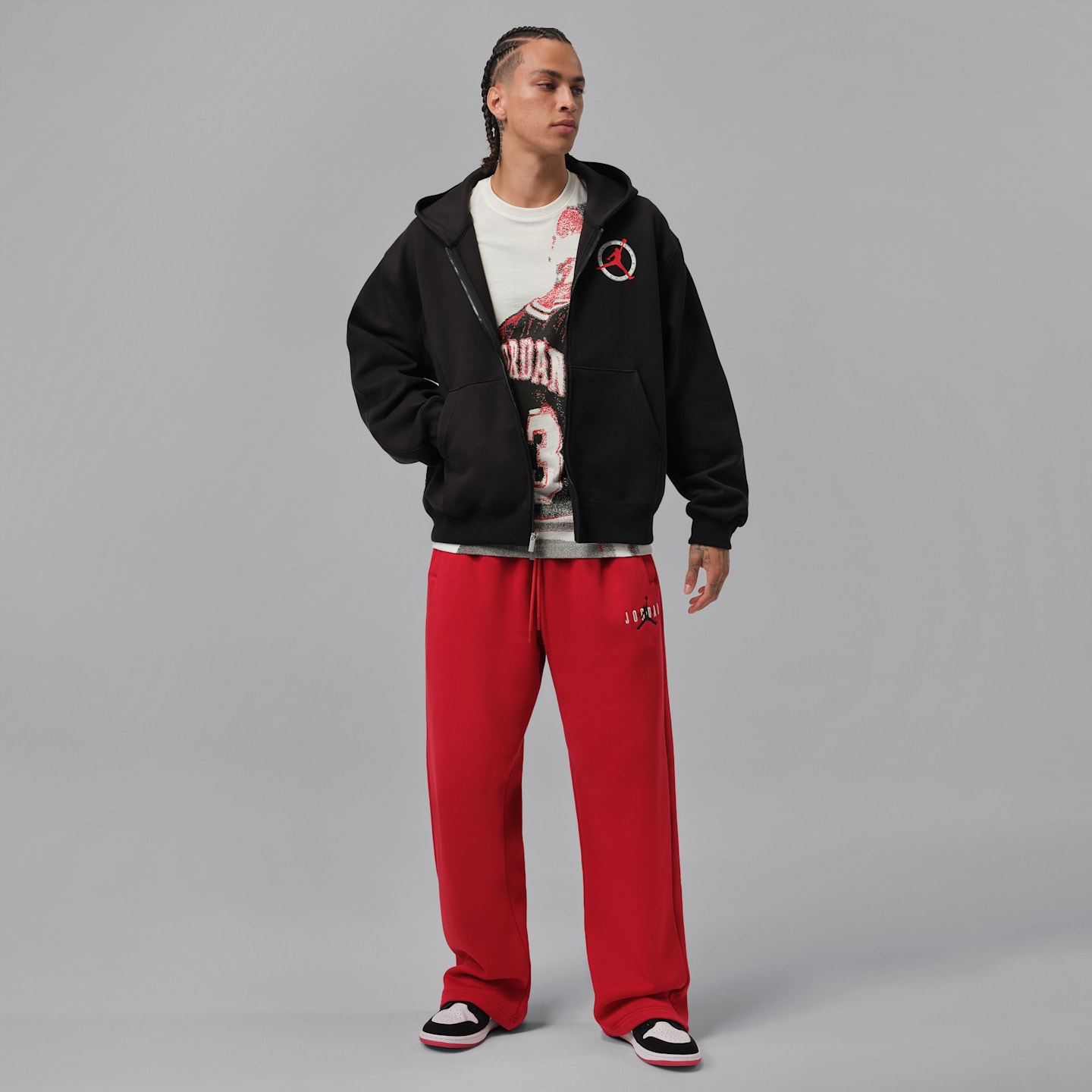 Мужская флисовая трикотажная толстовка Jordan Flight Club на молнии, цвет: Чёрный — фото 8